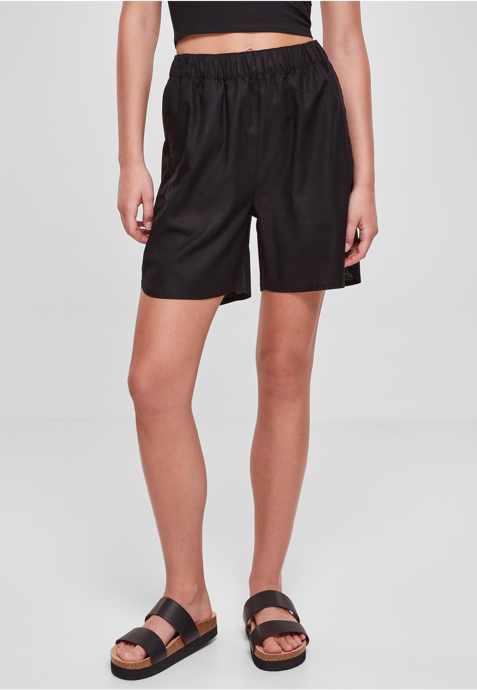 Urban Classics - Ladies Linen Mixed Black - Shorts | Women-Image