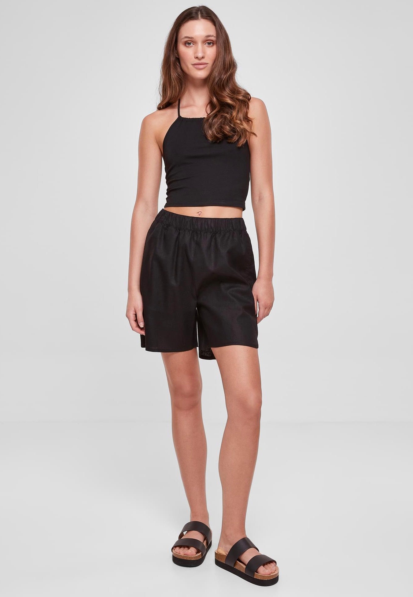 Urban Classics - Ladies Linen Mixed Black - Shorts