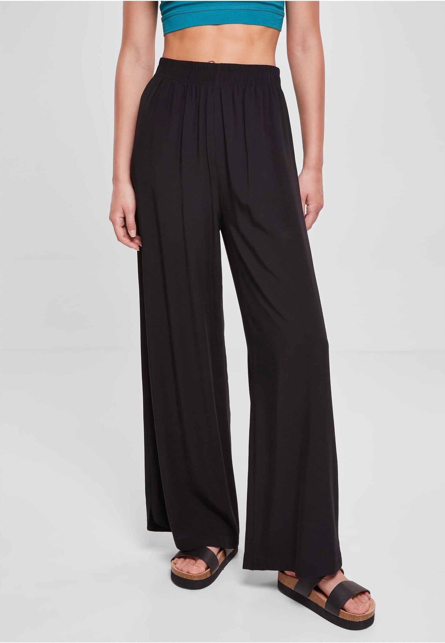 Urban Classics - Ladies Wide Leg Viscose Black - Pants | Women-Image