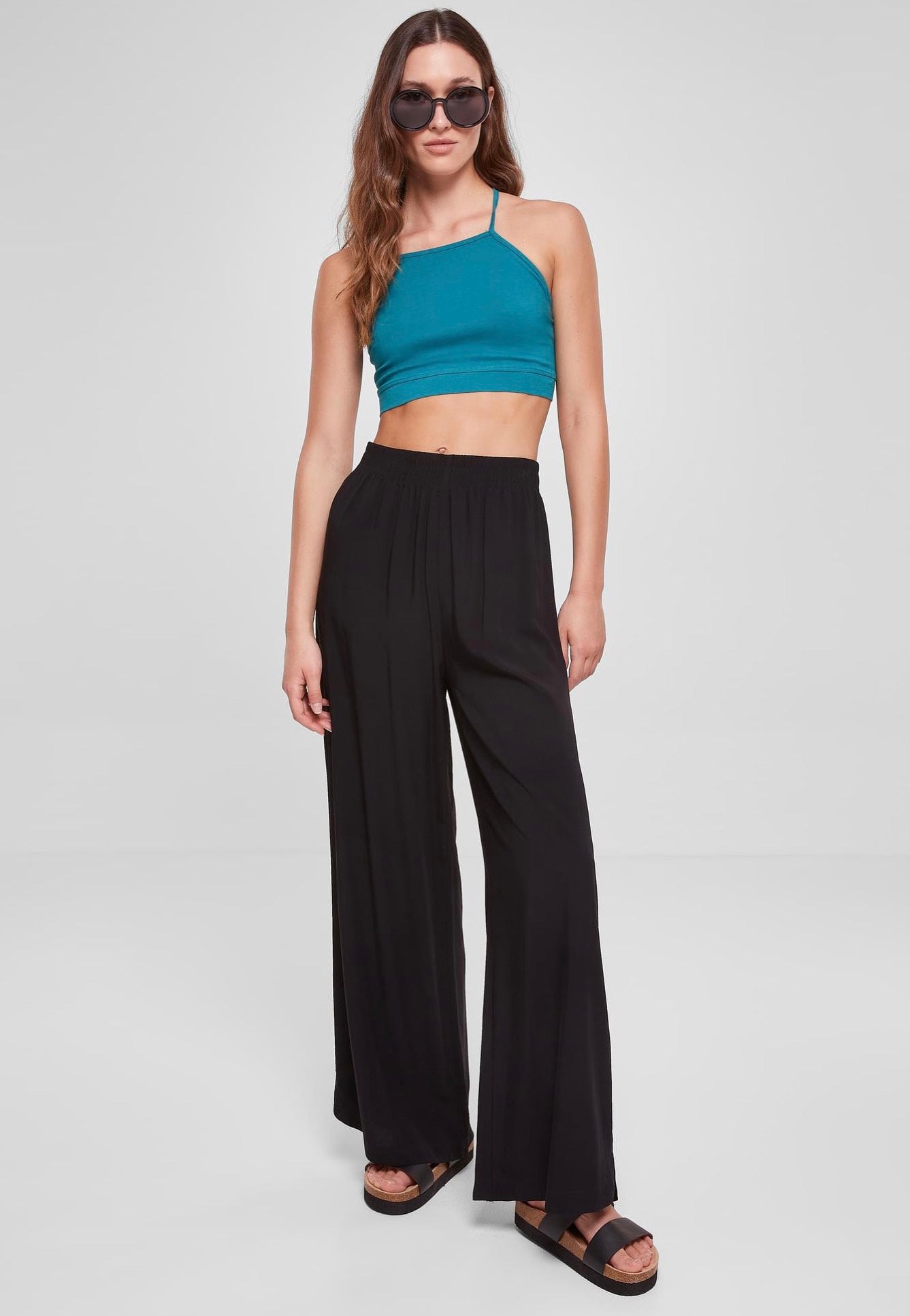 Urban Classics - Ladies Wide Leg Viscose Black - Pants | Women-Image