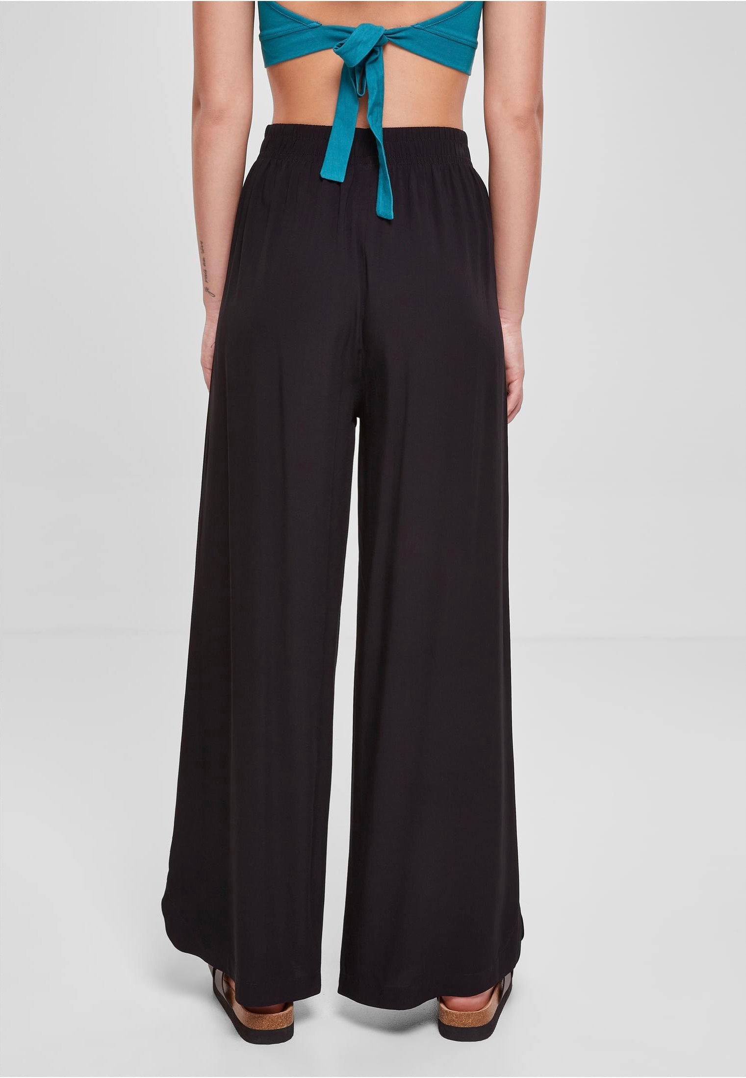 Urban Classics - Ladies Wide Leg Viscose Black - Pants | Women-Image