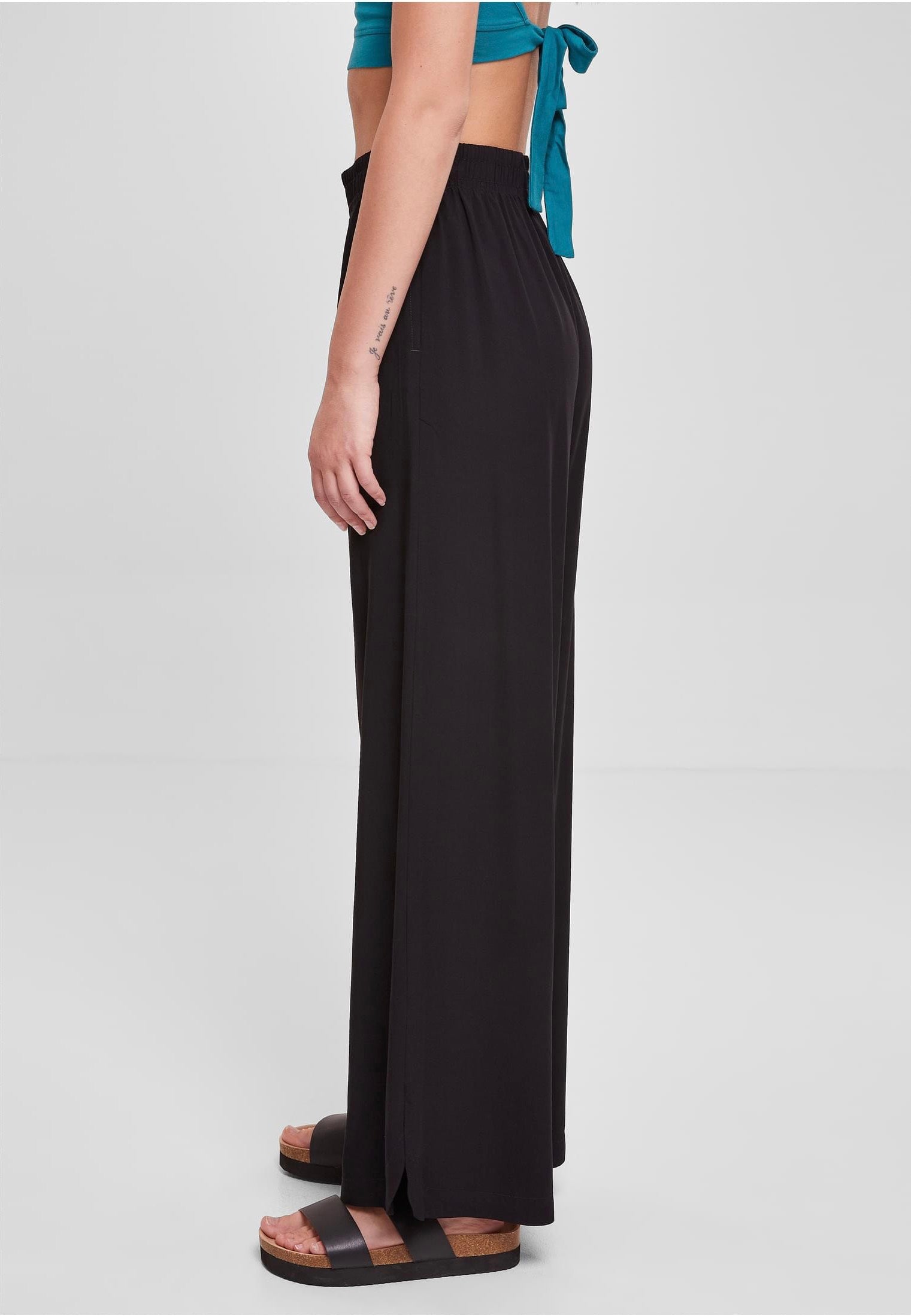 Urban Classics - Ladies Wide Leg Viscose Black - Pants | Women-Image