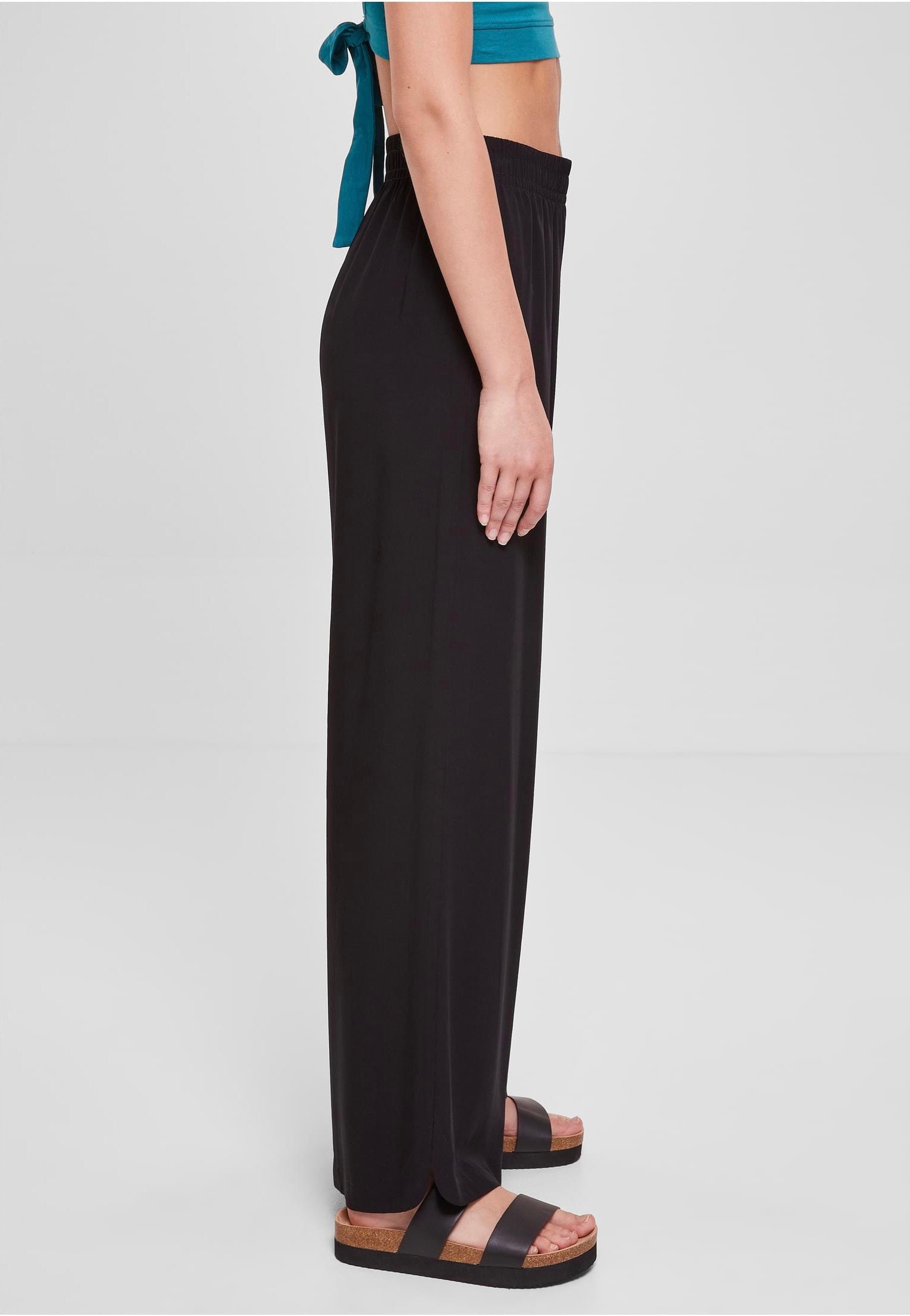 Urban Classics - Ladies Wide Leg Viscose Black - Pants | Women-Image