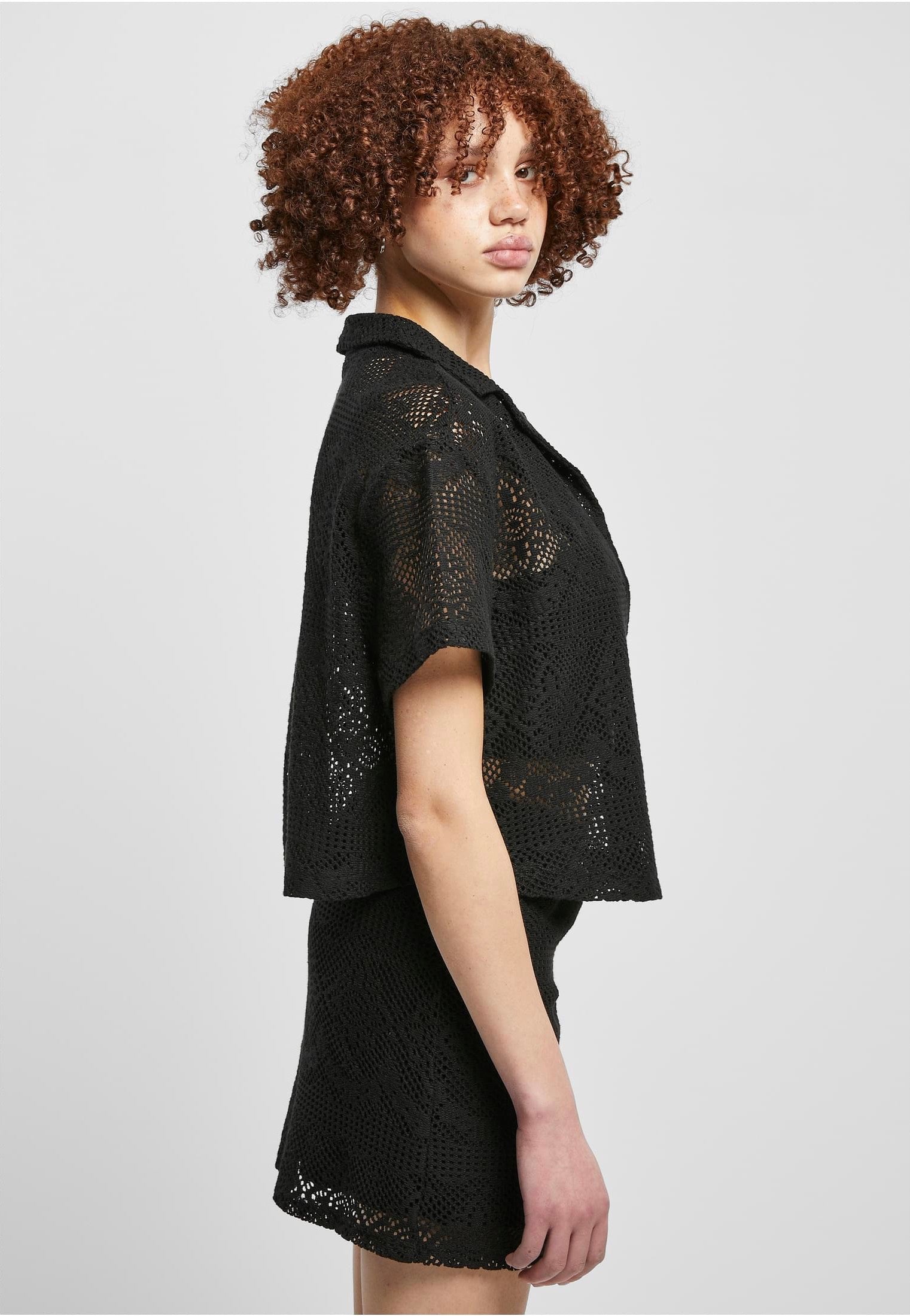 Urban Classics - Ladies Crochet Lace Resort Black - Shirt | Women-Image