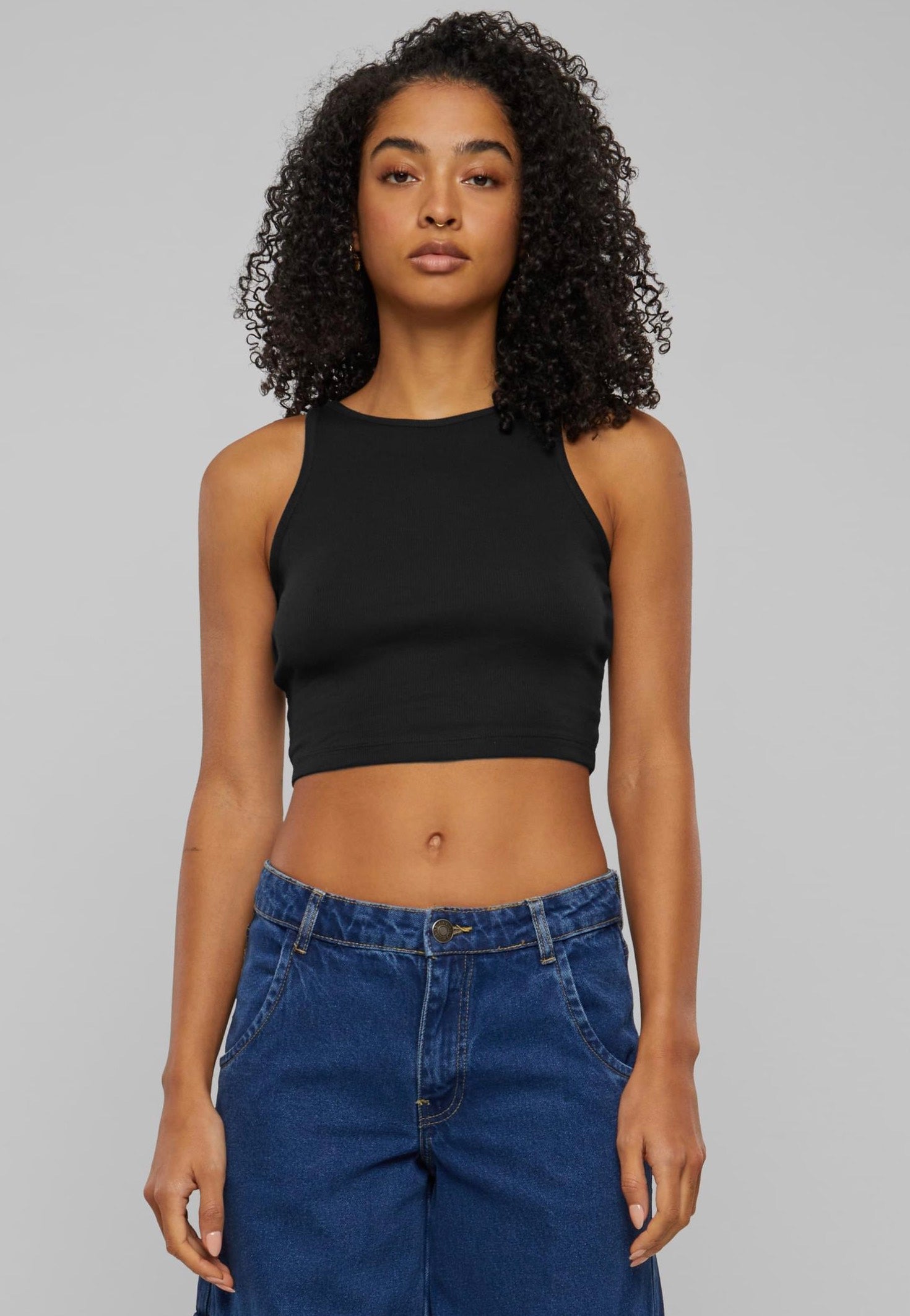 Urban Classics - Ladies Organic Cropped Rib Black - Top | Women-Image