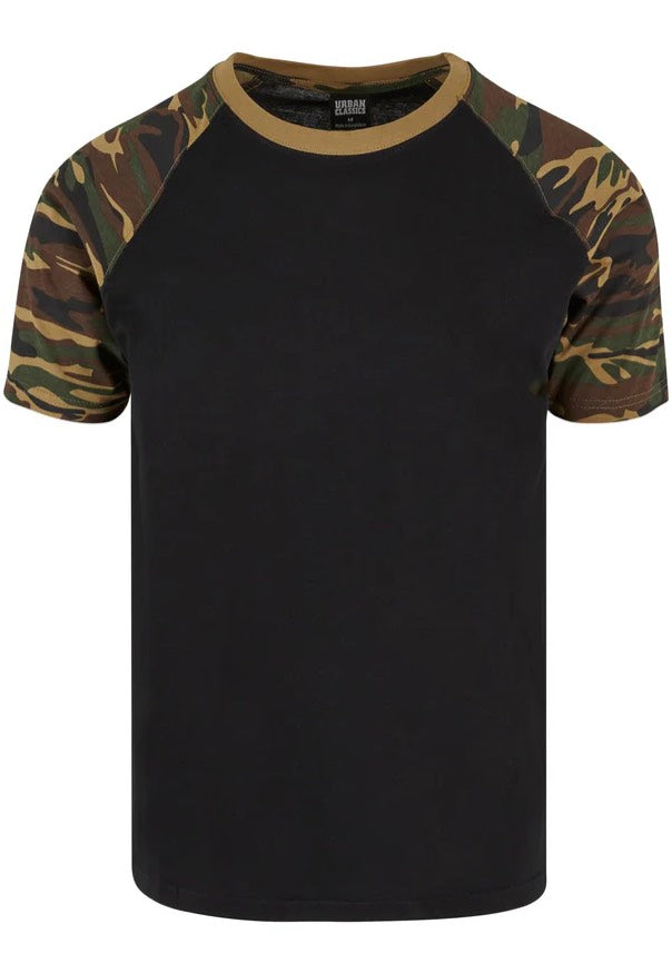 Urban Classics - Raglan Contrast Black/Woodcamo - T-Shirt | Men-Image