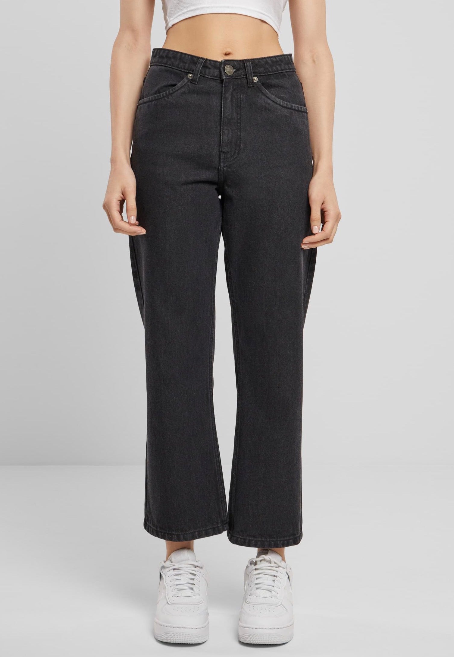 Urban Classics - Ladies Cropped Straight Leg Denim Black Washed - Jeans | Women-Image