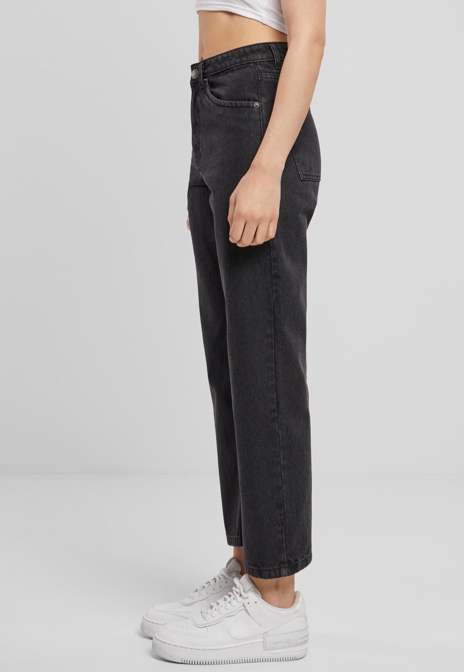 Urban Classics - Ladies Cropped Straight Leg Denim Black Washed - Jeans | Women-Image