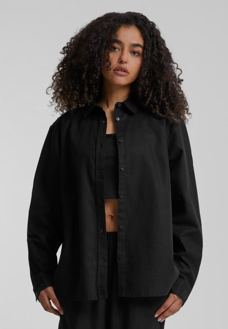 Urban Classics - Ladies Linen Mixed Oversized Black - Shirt | Women-Image