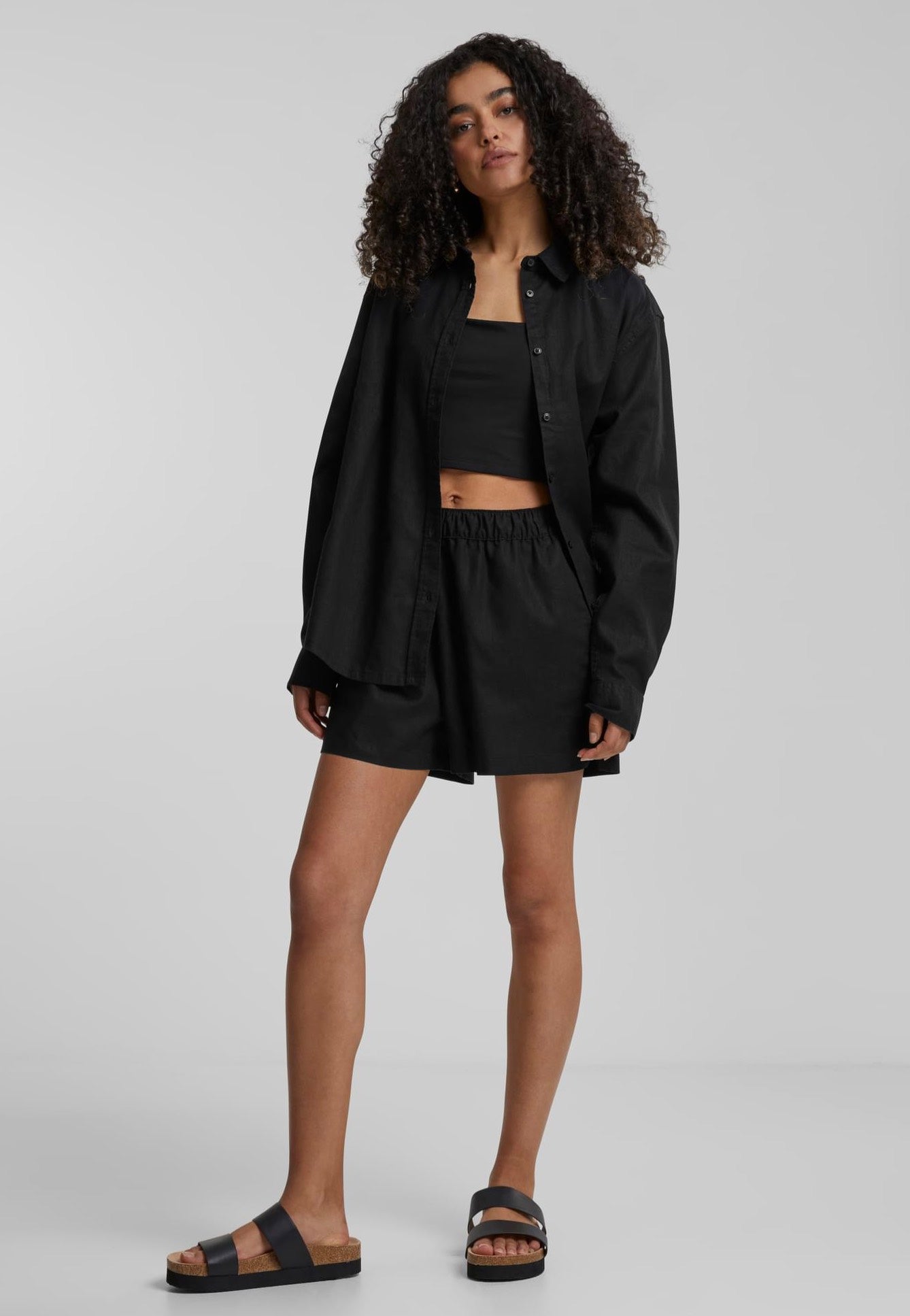 Urban Classics - Ladies Linen Mixed Black - Shorts | Women-Image