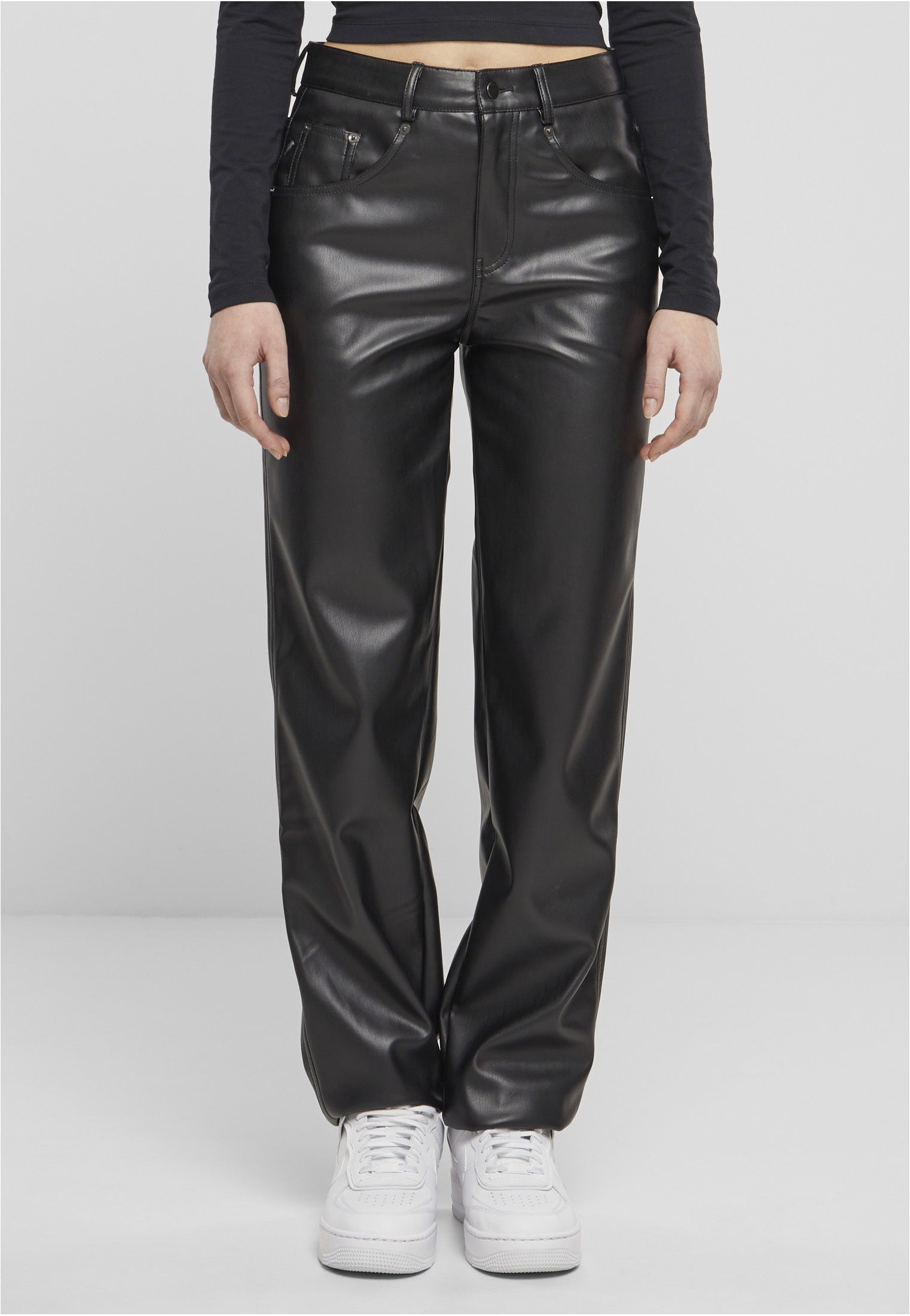 Urban Classics - Ladies Straight Leg Synthetic Leather Black - Pants | Women-Image