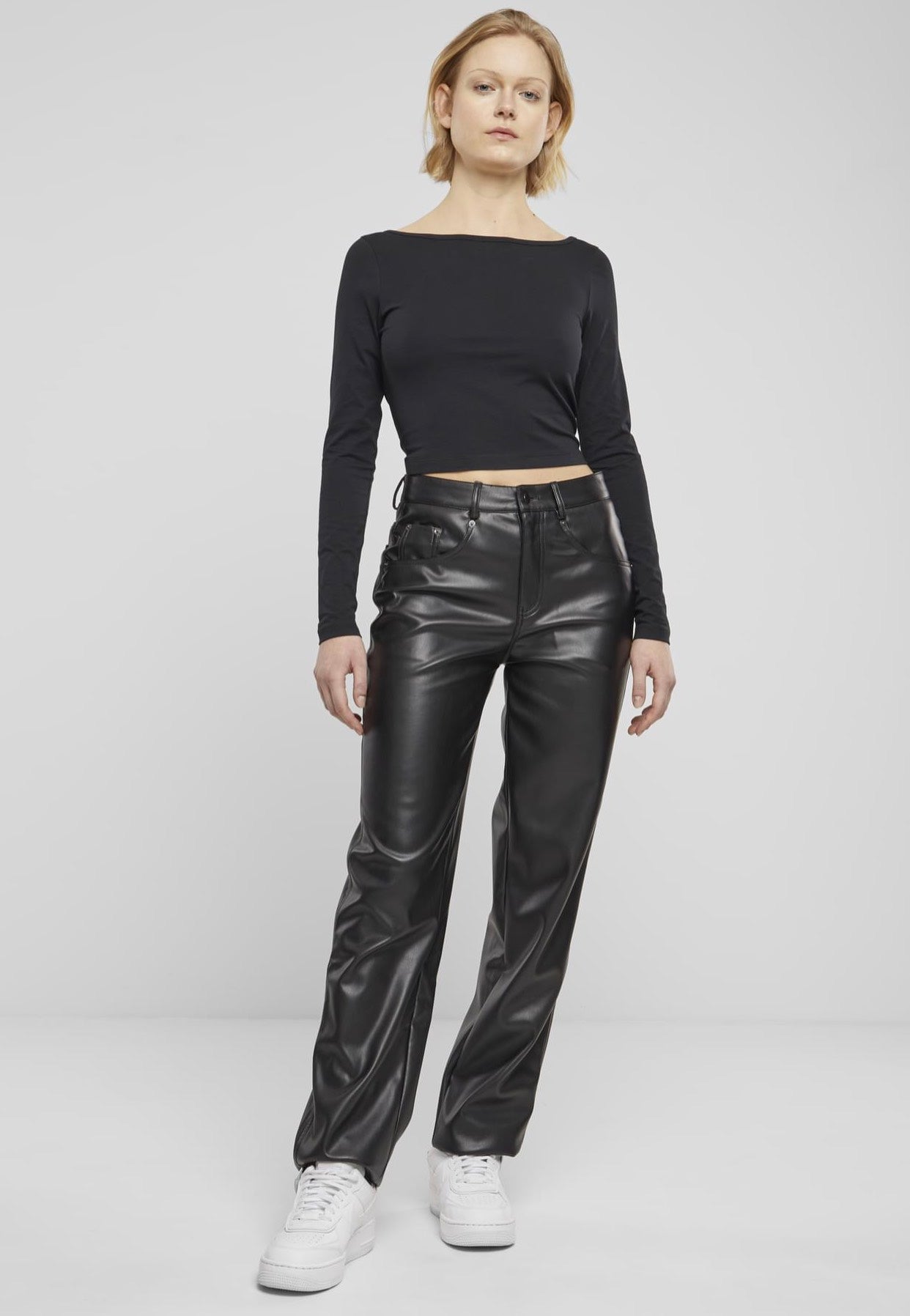 Urban Classics - Ladies Straight Leg Synthetic Leather Black - Pants | Women-Image