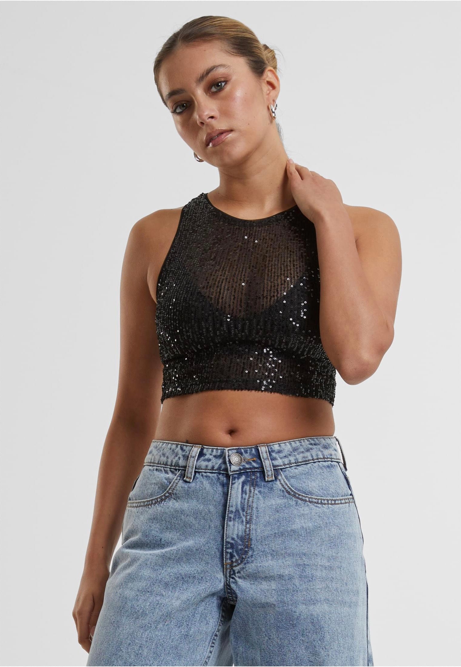 Urban Classics - Ladies Sequins Cropped Black - Top | Women-Image