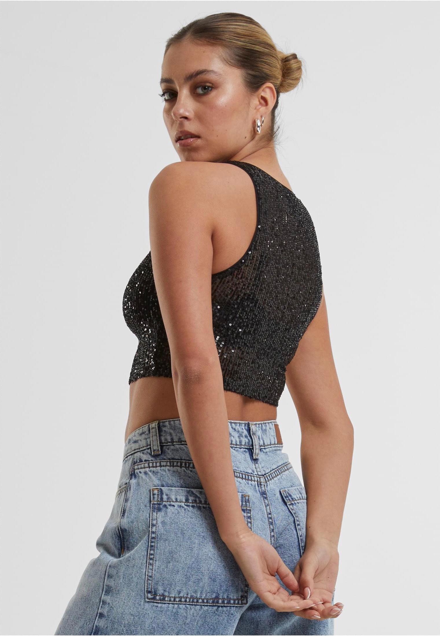 Urban Classics - Ladies Sequins Cropped Black - Top | Women-Image