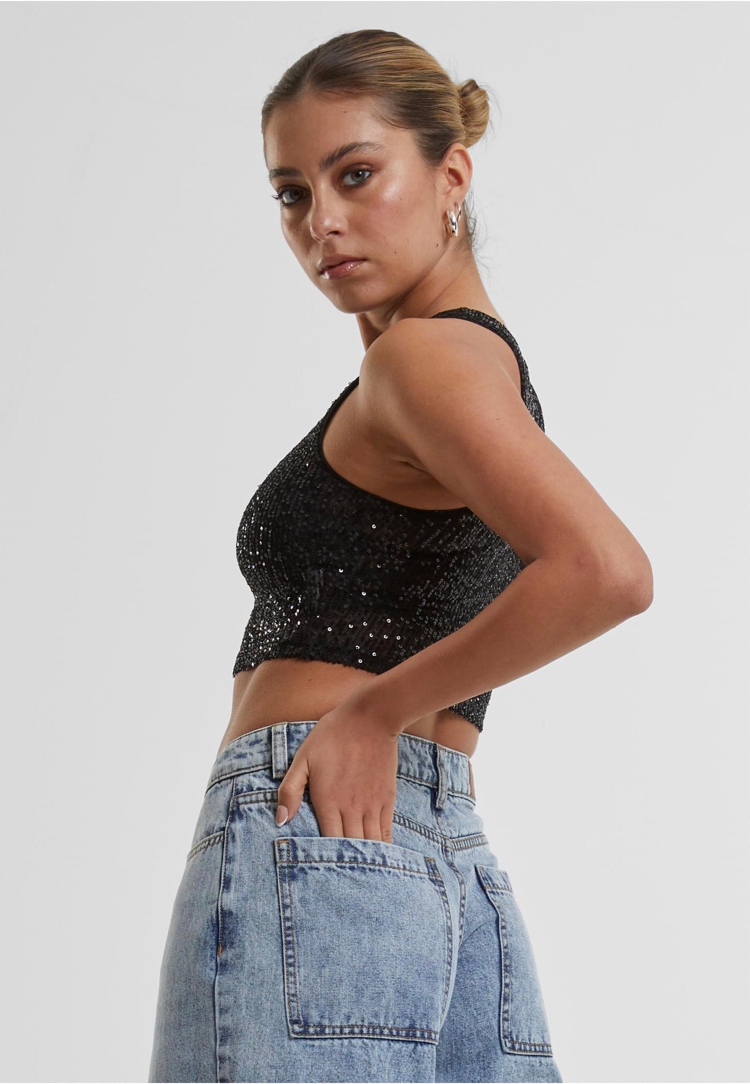 Urban Classics - Ladies Sequins Cropped Black - Top | Women-Image