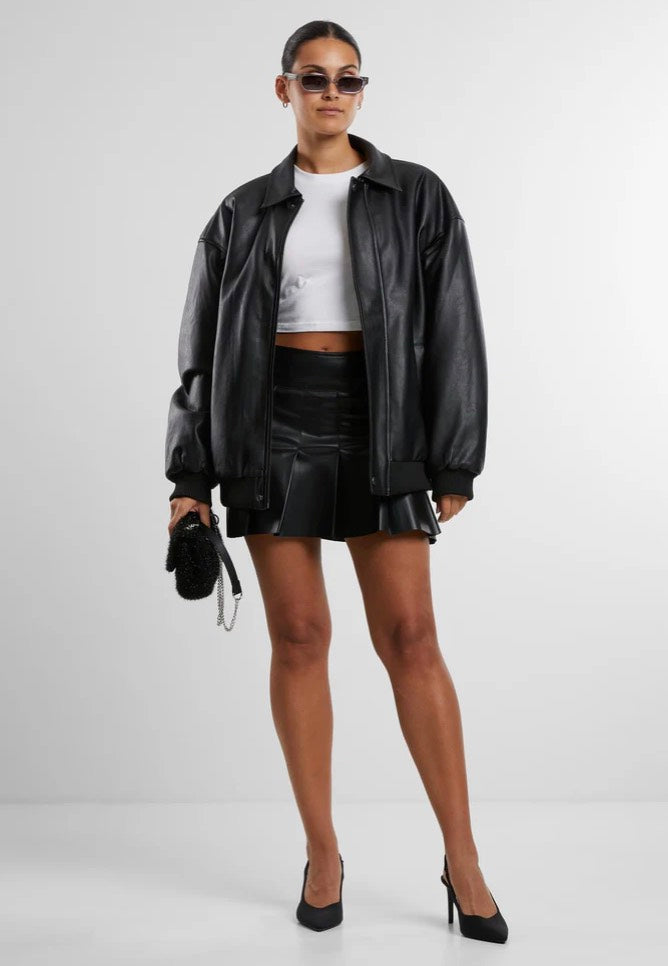 Urban Classics - Ladies Synthetic Leather Pleated Black - Skirt | Women-Image