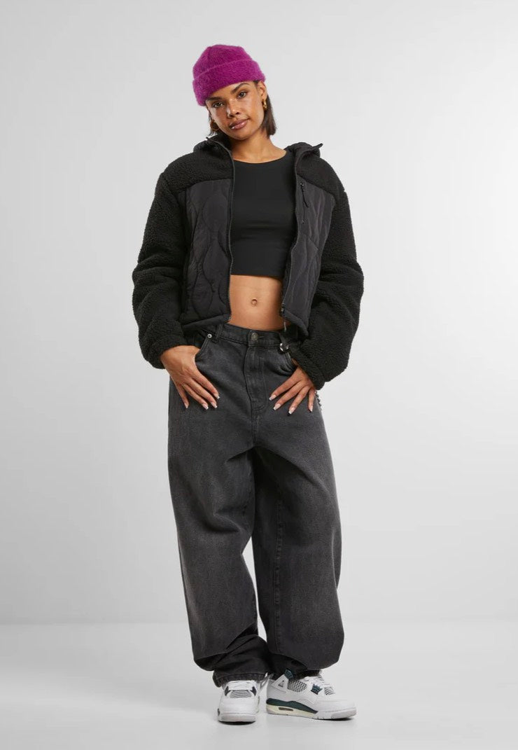 Urban Classics - Ladies Sherpa Crinkle Nylon Mix Black/Black - Jacket | Women-Image