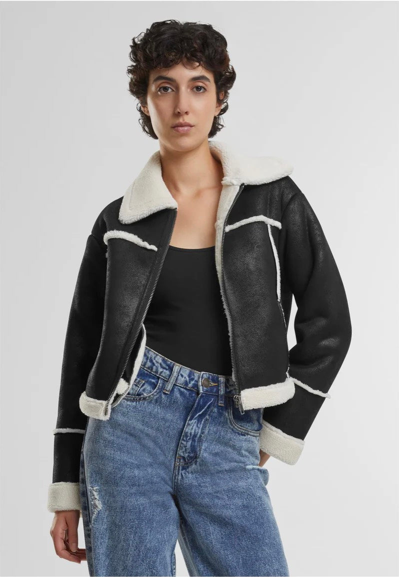 Urban Classics - Ladies Shearling Black/Whitesand - Jacket | Women-Image