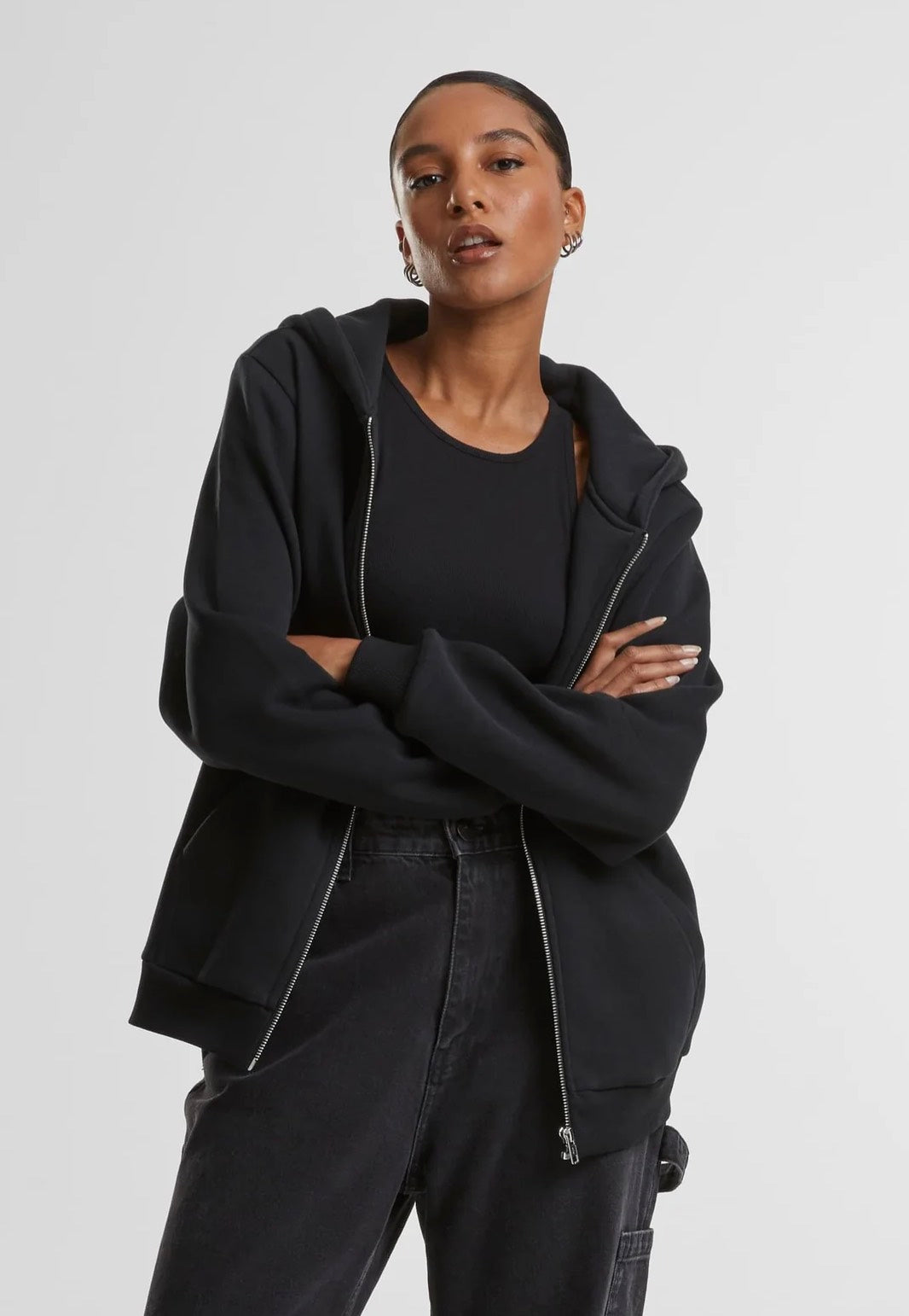 Urban Classics - Ladies Fluffy Zip Black - Zipper | Women-Image