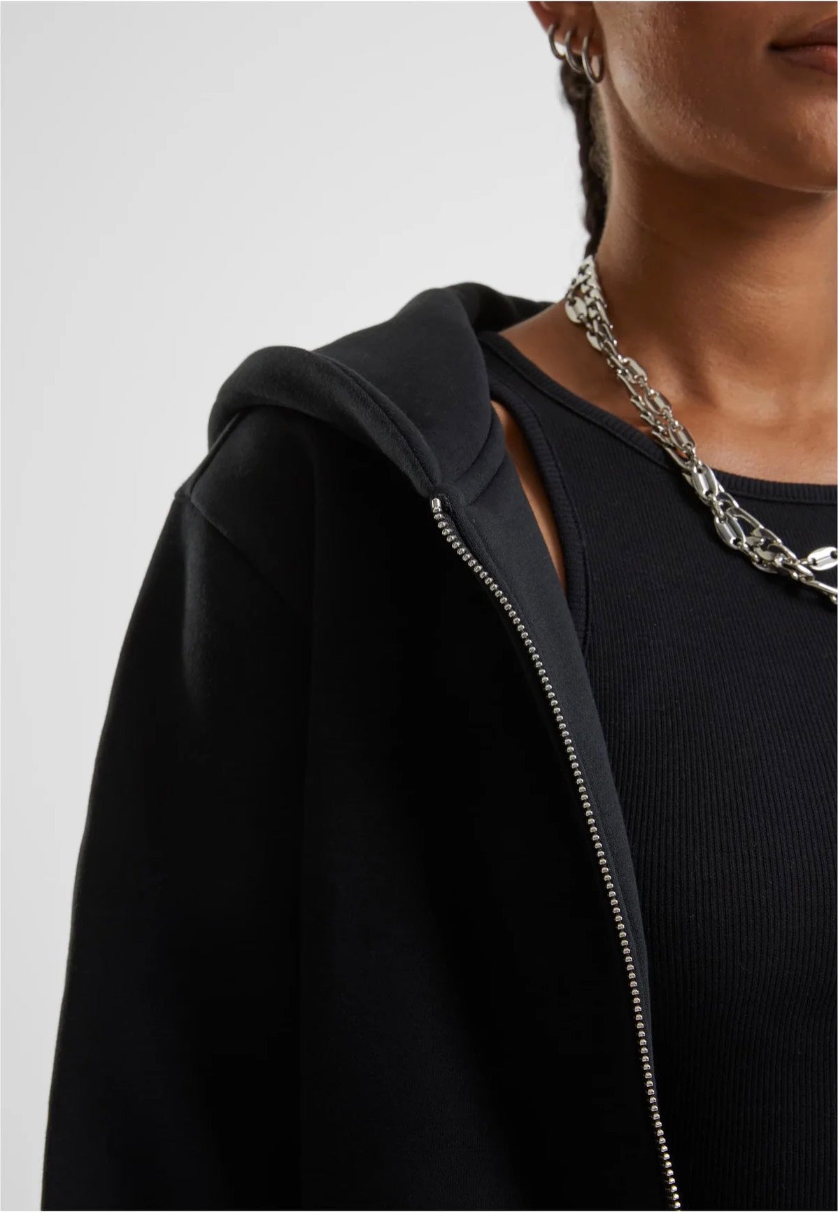 Urban Classics - Ladies Fluffy Zip Black - Zipper | Women-Image