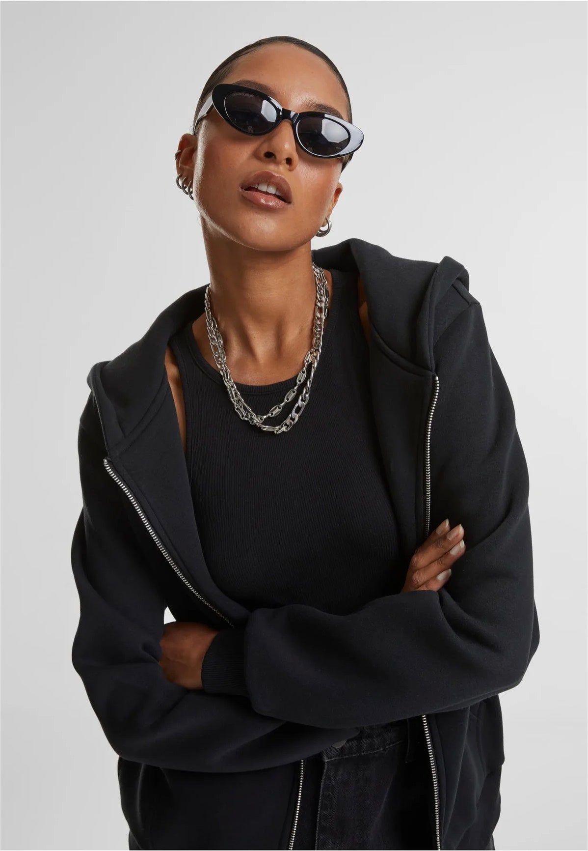 Urban Classics - Ladies Fluffy Zip Black - Zipper | Women-Image