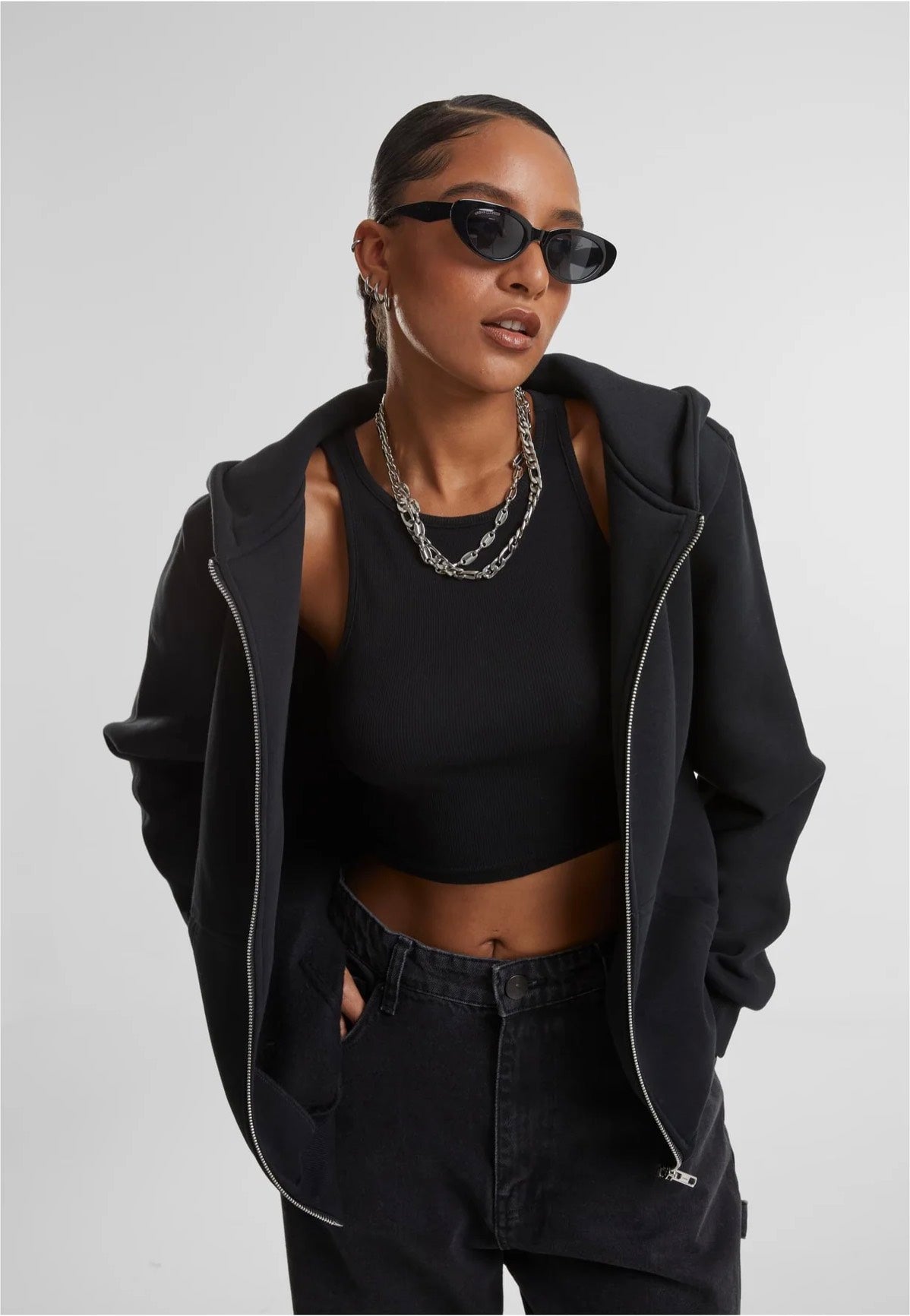 Urban Classics - Ladies Fluffy Zip Black - Zipper | Women-Image