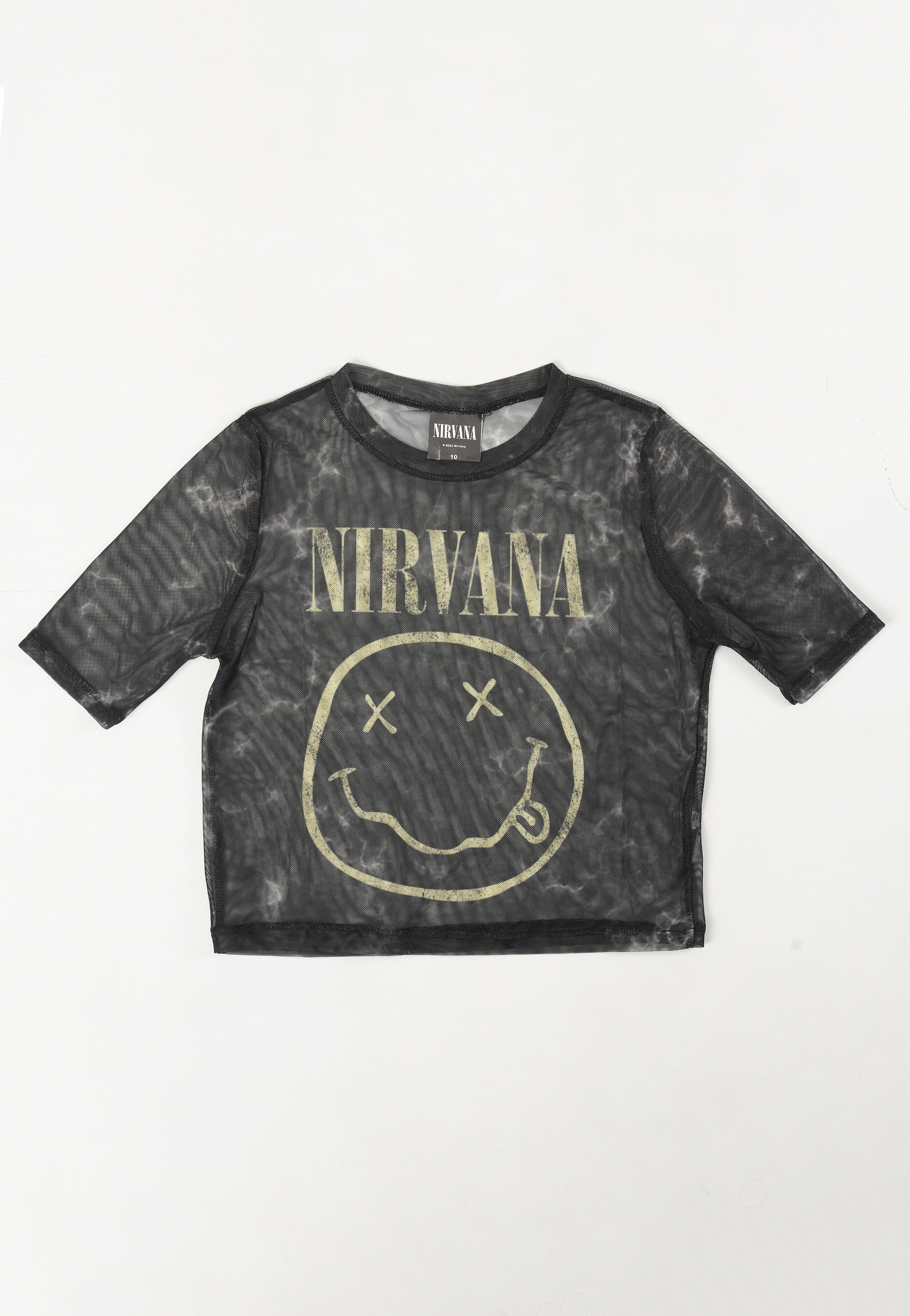 Nirvana - Yellow Happy Face Mesh Cropped - Girly | Women-Image