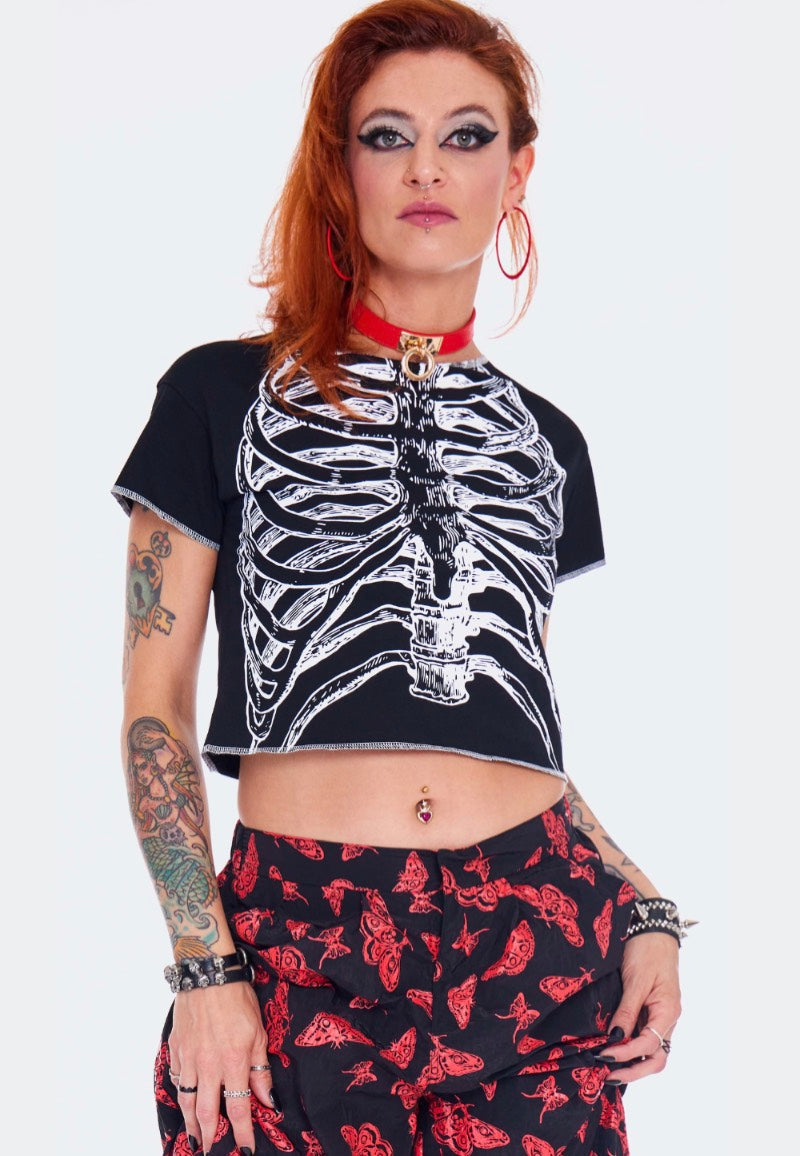 Jawbreaker - Ribs Printed Cropped Black - T-Shirt | Women-Image