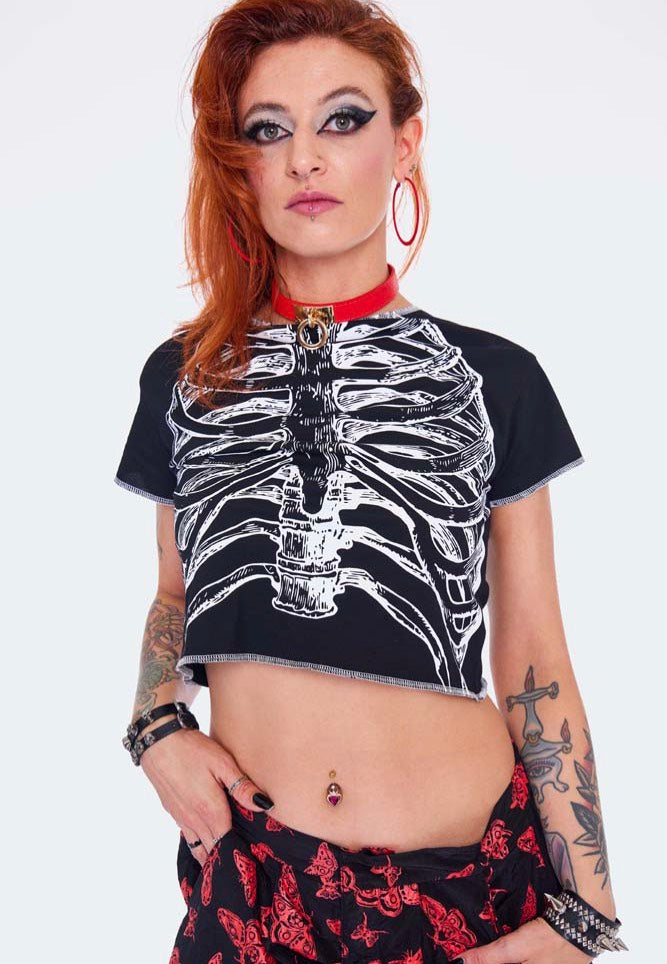 Jawbreaker - Ribs Printed Cropped Black - T-Shirt | Women-Image