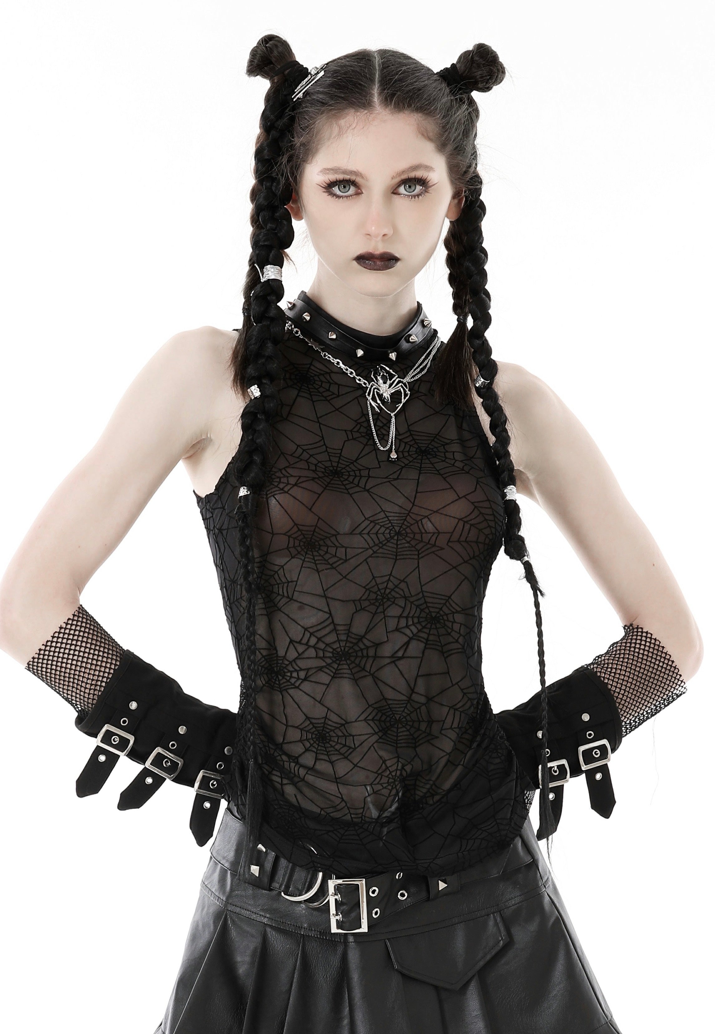 Dark In Love - Punk Spider Mesh Sleeveless - Top | Women-Image