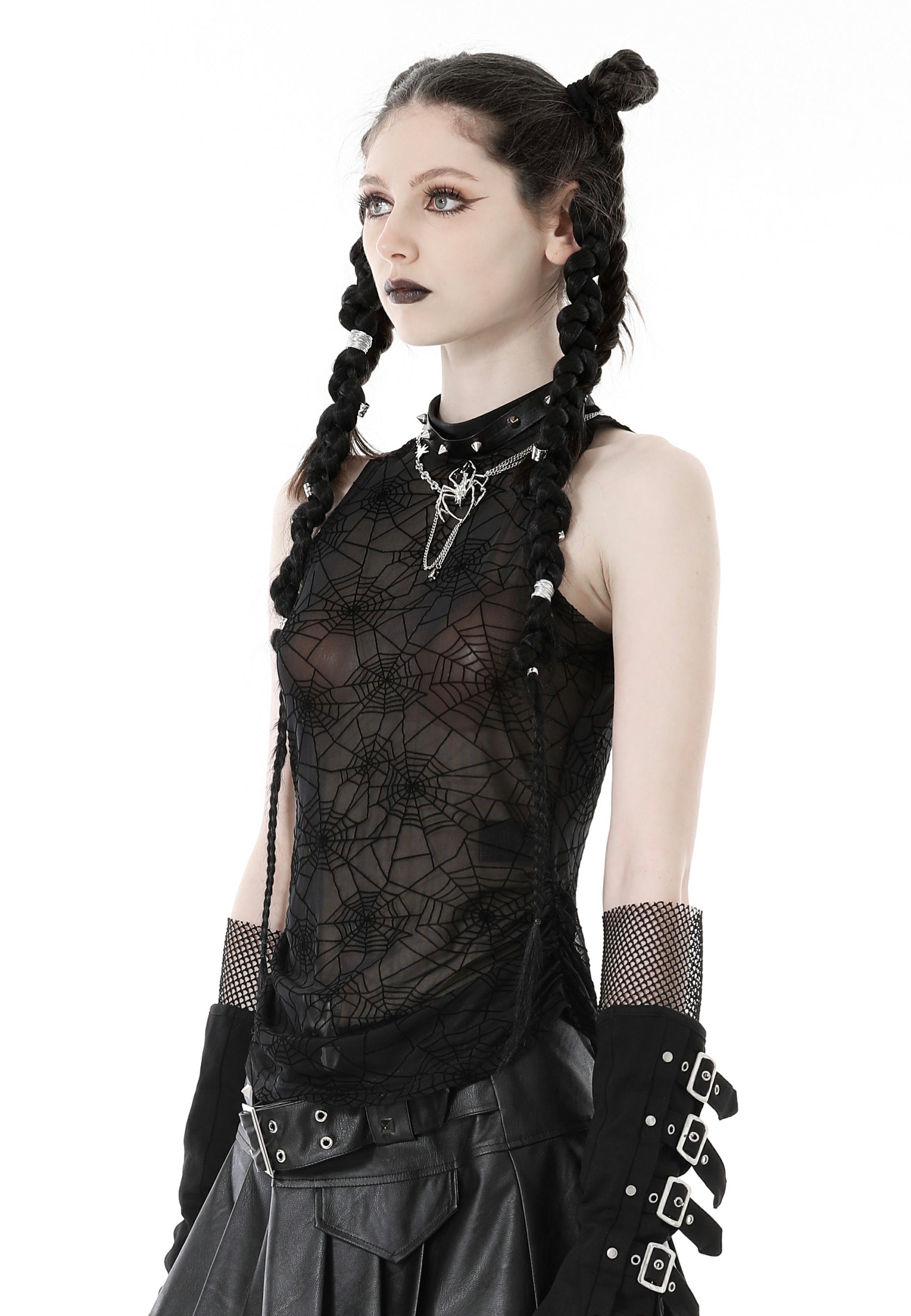 Dark In Love - Punk Spider Mesh Sleeveless - Top | Women-Image