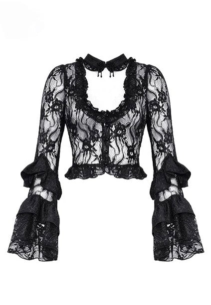 Dark In Love - Gothic Sexy Lace Petal Sleeve Black - Top | Women-Image