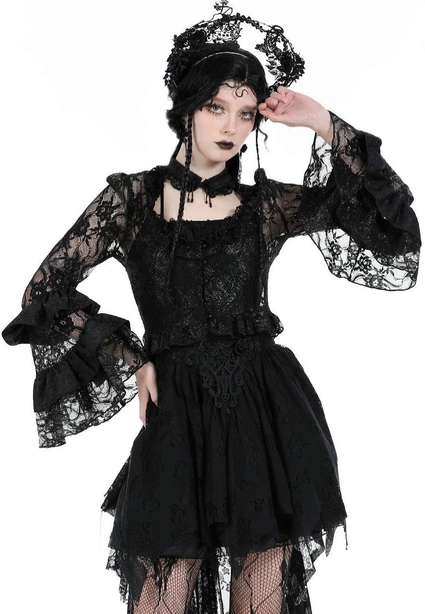 Dark In Love - Gothic Sexy Lace Petal Sleeve Black - Top | Women-Image