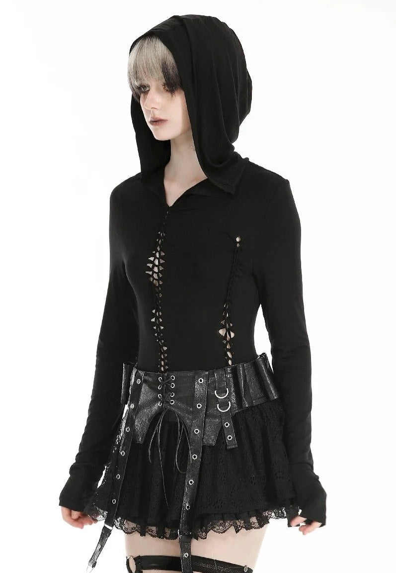 Dark In Love - Gothic Assasin Fitted Hollow Out Black - Top | Women-Image