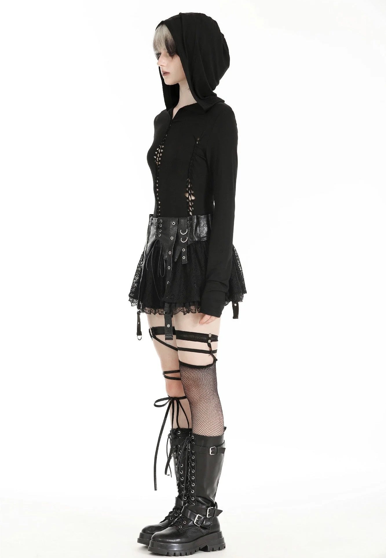 Dark In Love - Gothic Assasin Fitted Hollow Out Black - Top | Women-Image