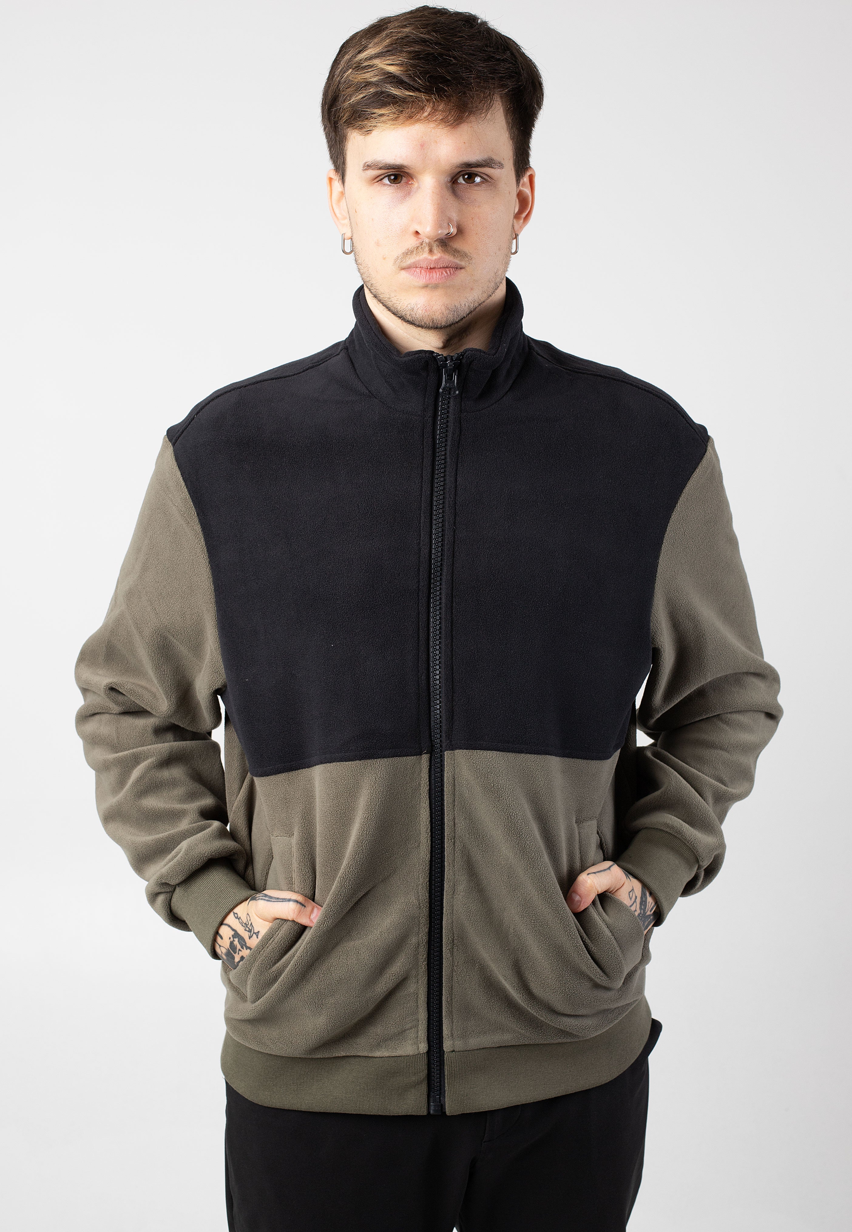 Urban Classics - Colour Block Polar Fleece Black/Olive - Jacket | Men-Image