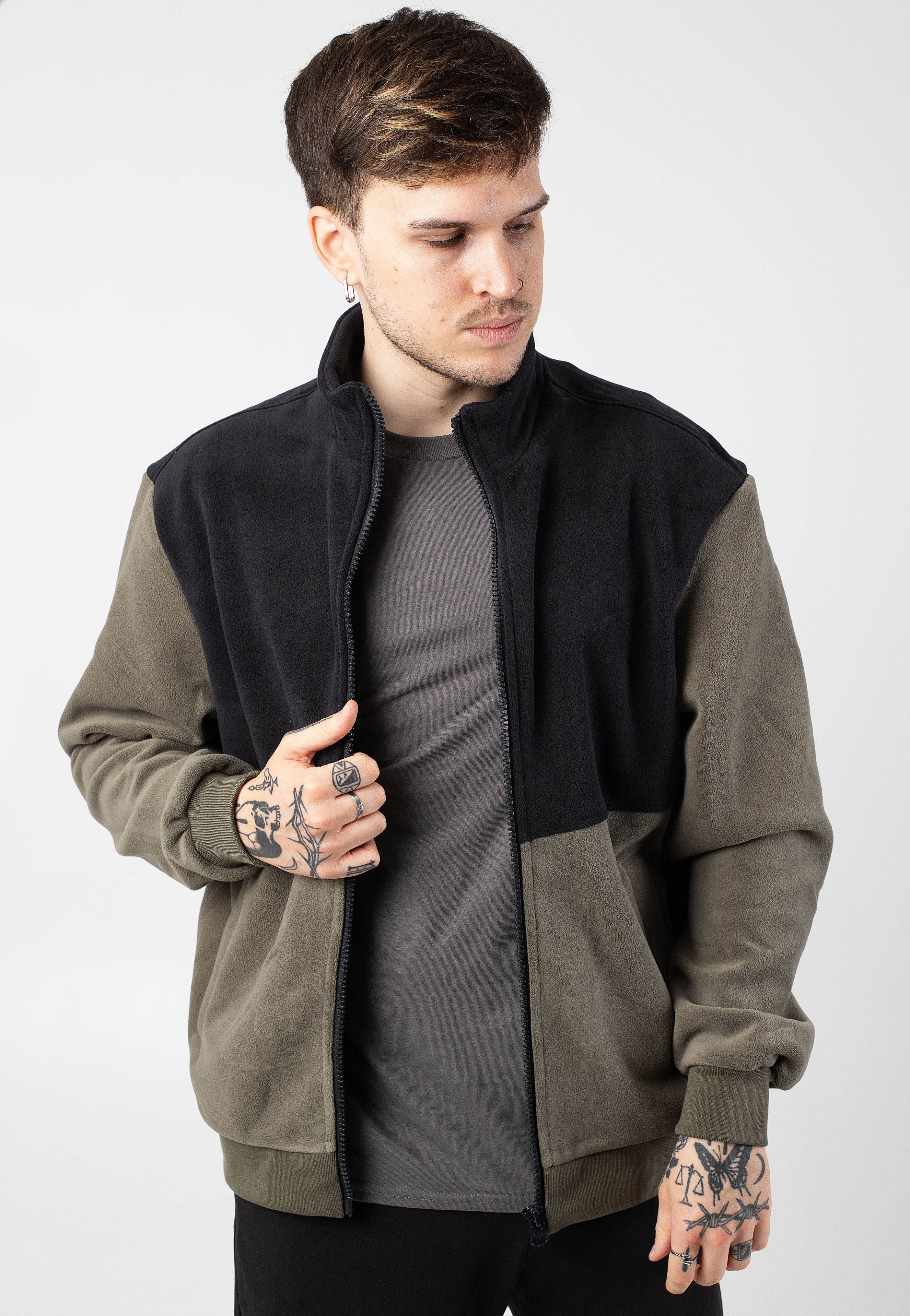 Urban Classics - Colour Block Polar Fleece Black/Olive - Jacket | Men-Image