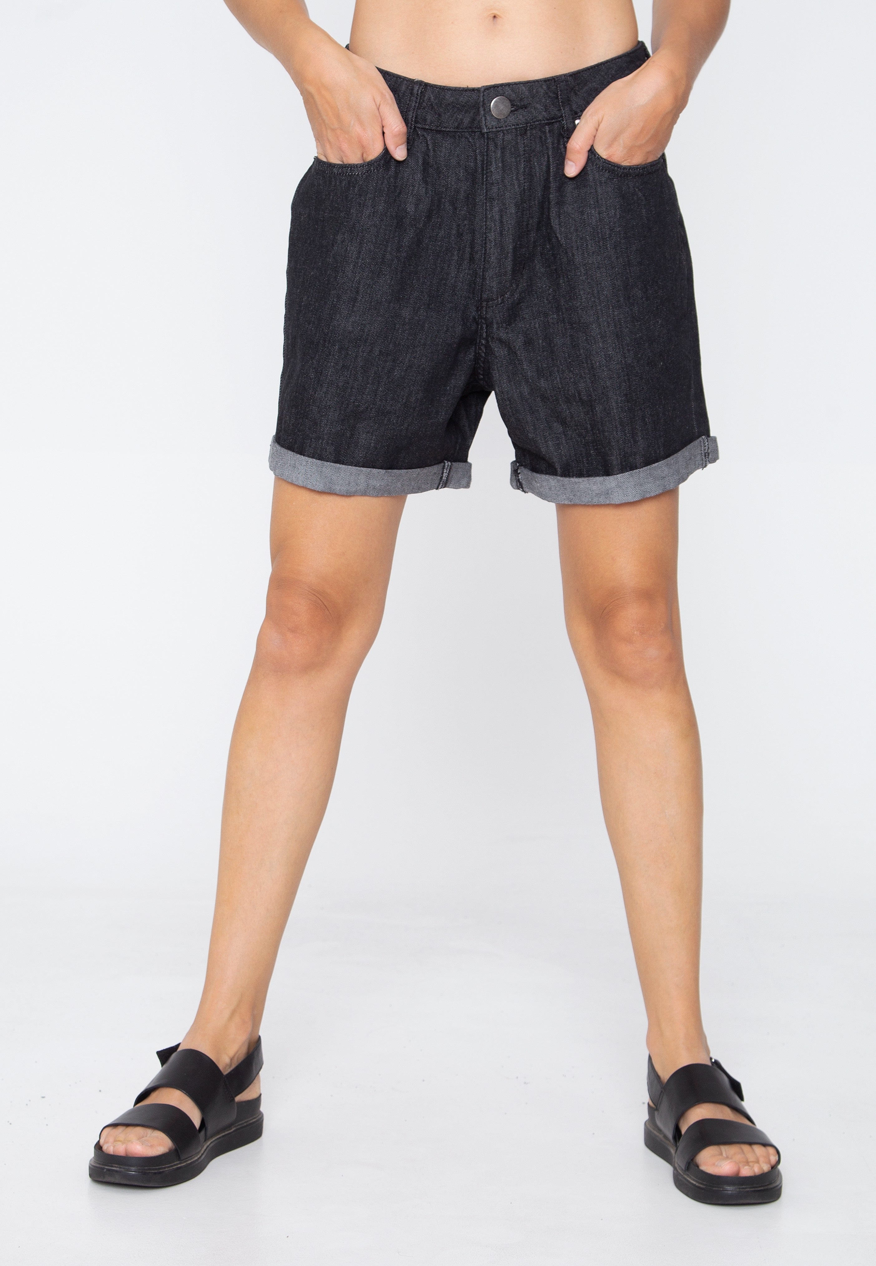 Urban Classics - Ladies High Waist Boyfriend Black Washed - Shorts | Women-Image