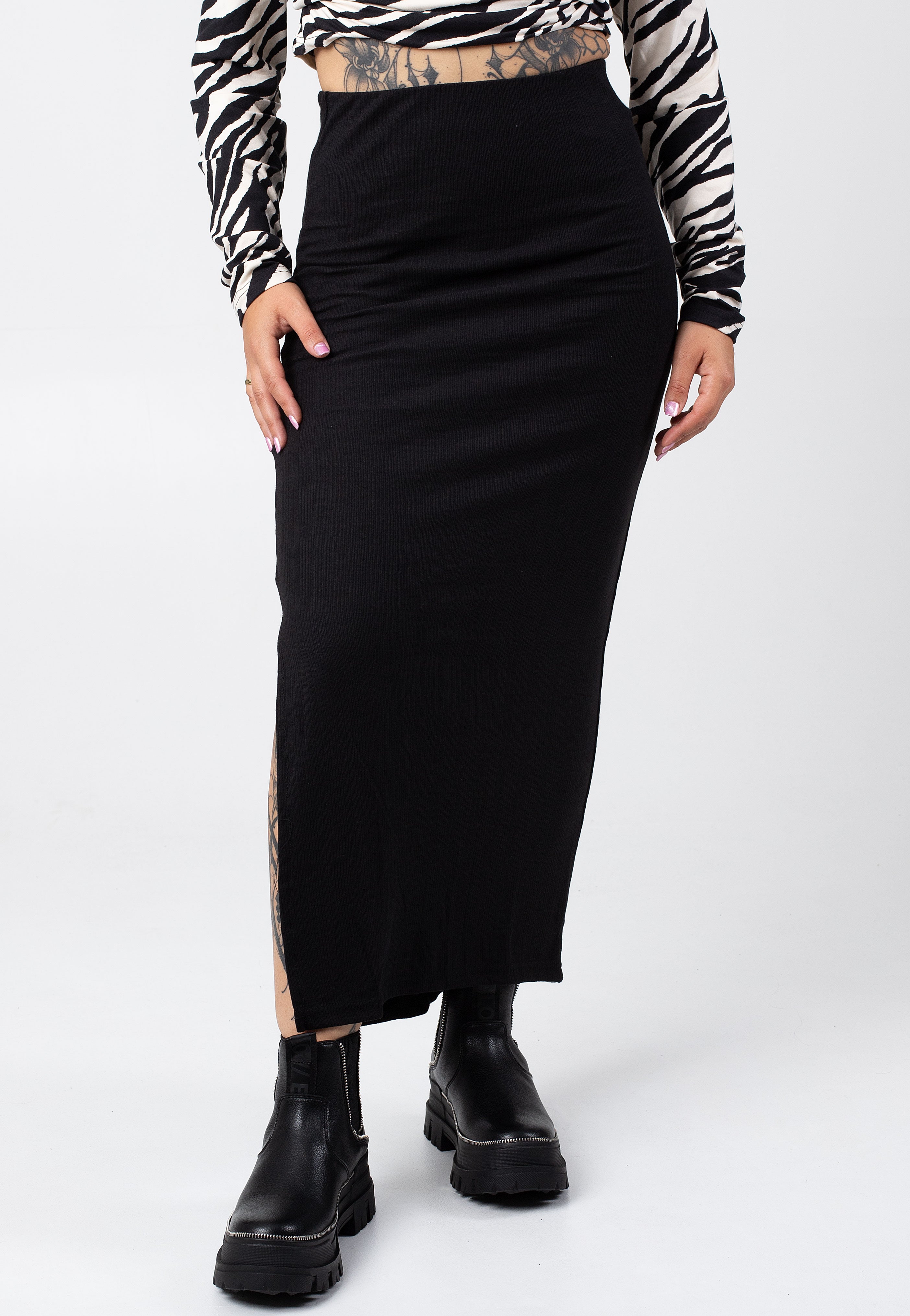 Urban Classics - Ladies Rib High Slit Black - Skirt | Women-Image