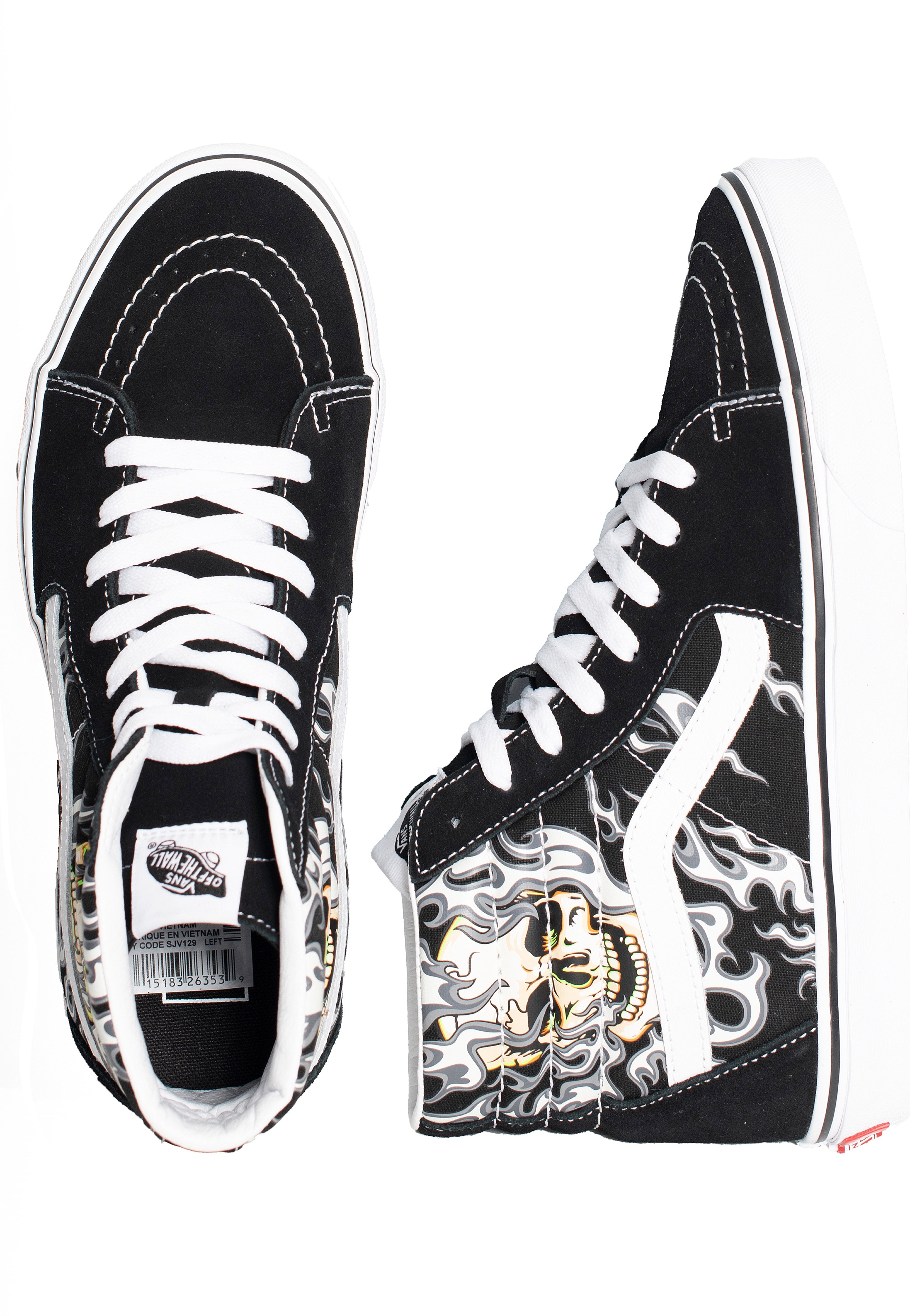 Vans - Sk8-Hi Flame Skull Black/True White - Shoes