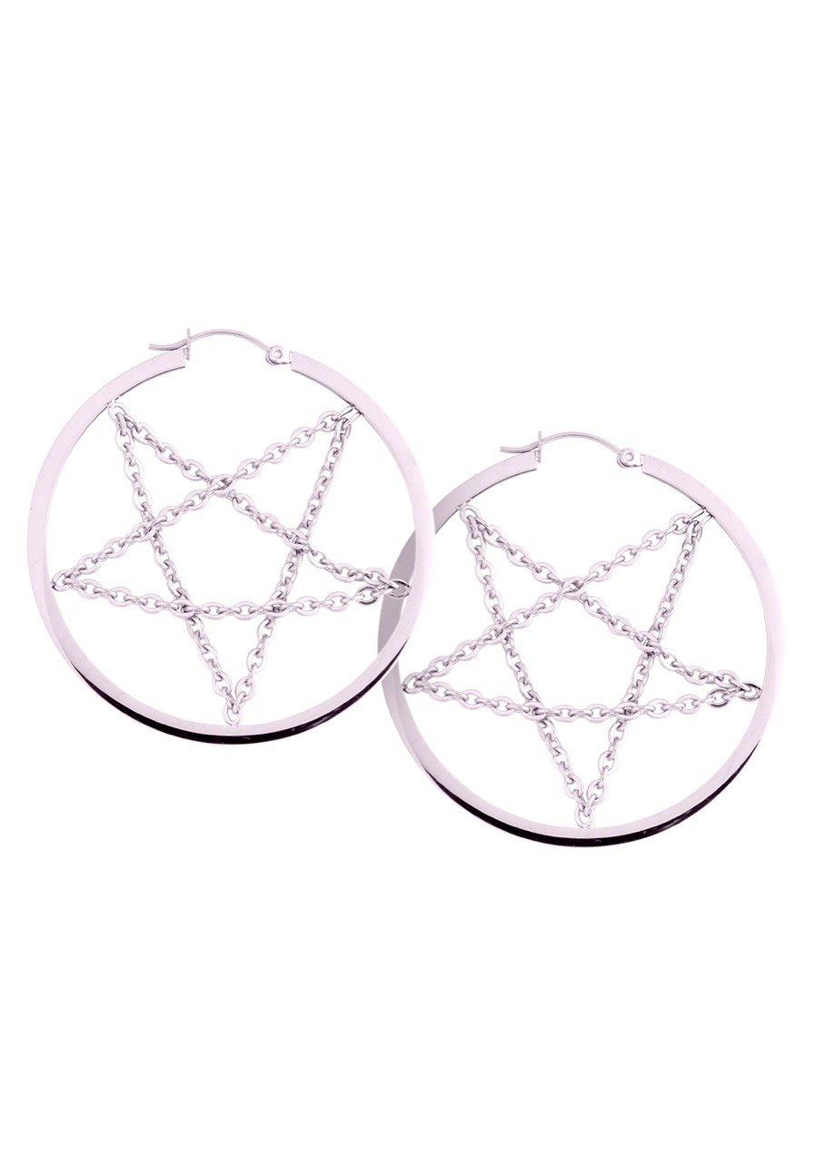 Wildcat - Pentagram Chain Hoops (Pair) Silver - Earrings | Neutral-Image