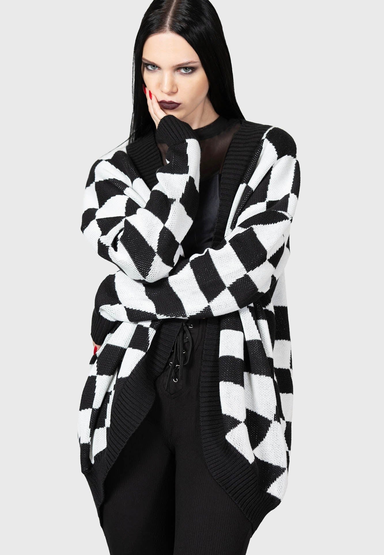 Killstar - Your Move Check Black/ White - Cardigan | Women-Image