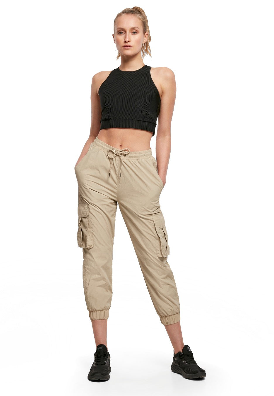 Urban Classics - Ladies High Waist Crinkle Nylon Cargo Concrete - Pants