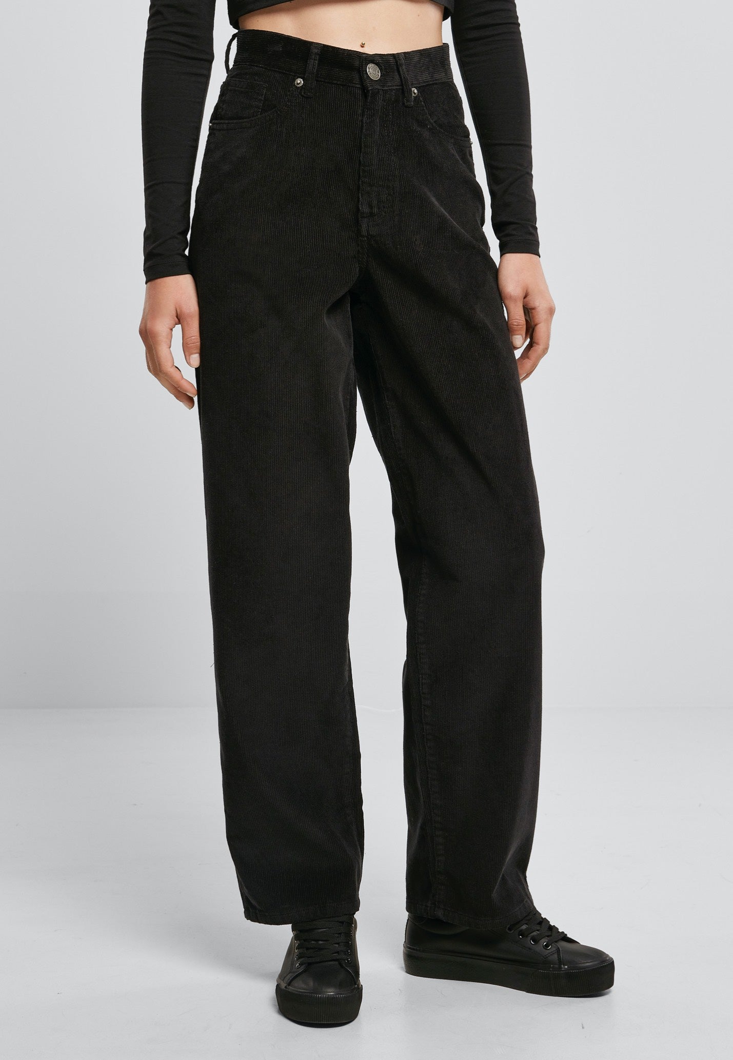 Urban Classics - High Waist 90´s Wide Leg Corduroy Black - Pants