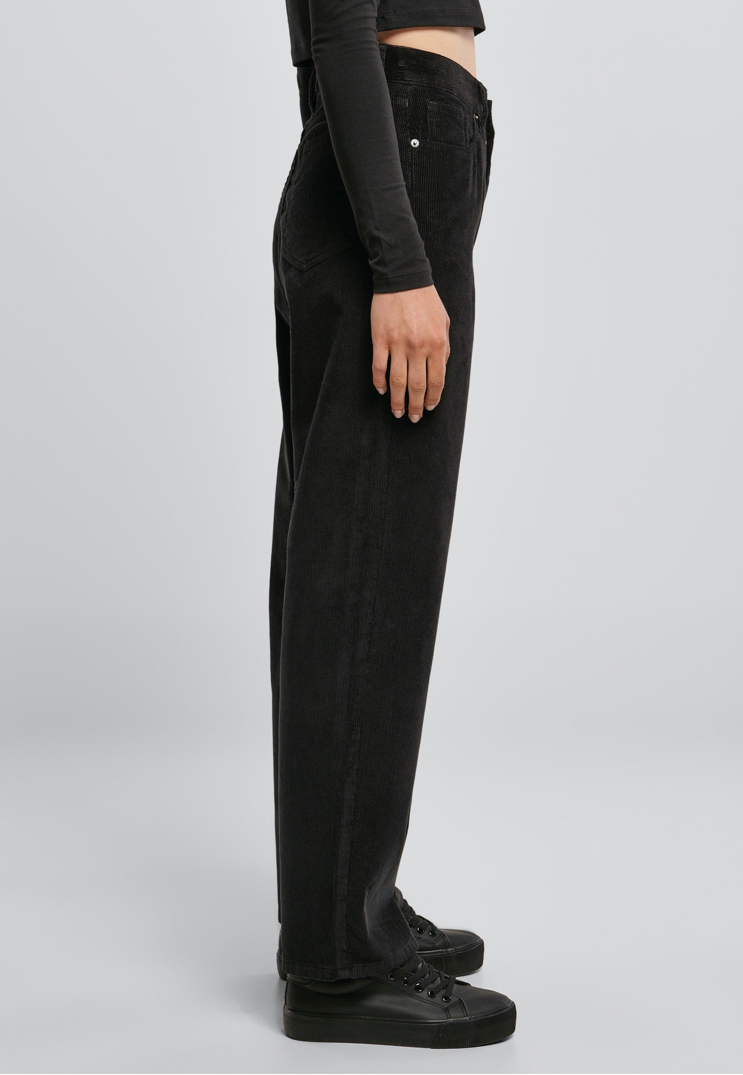 Urban Classics - High Waist 90´s Wide Leg Corduroy Black - Pants