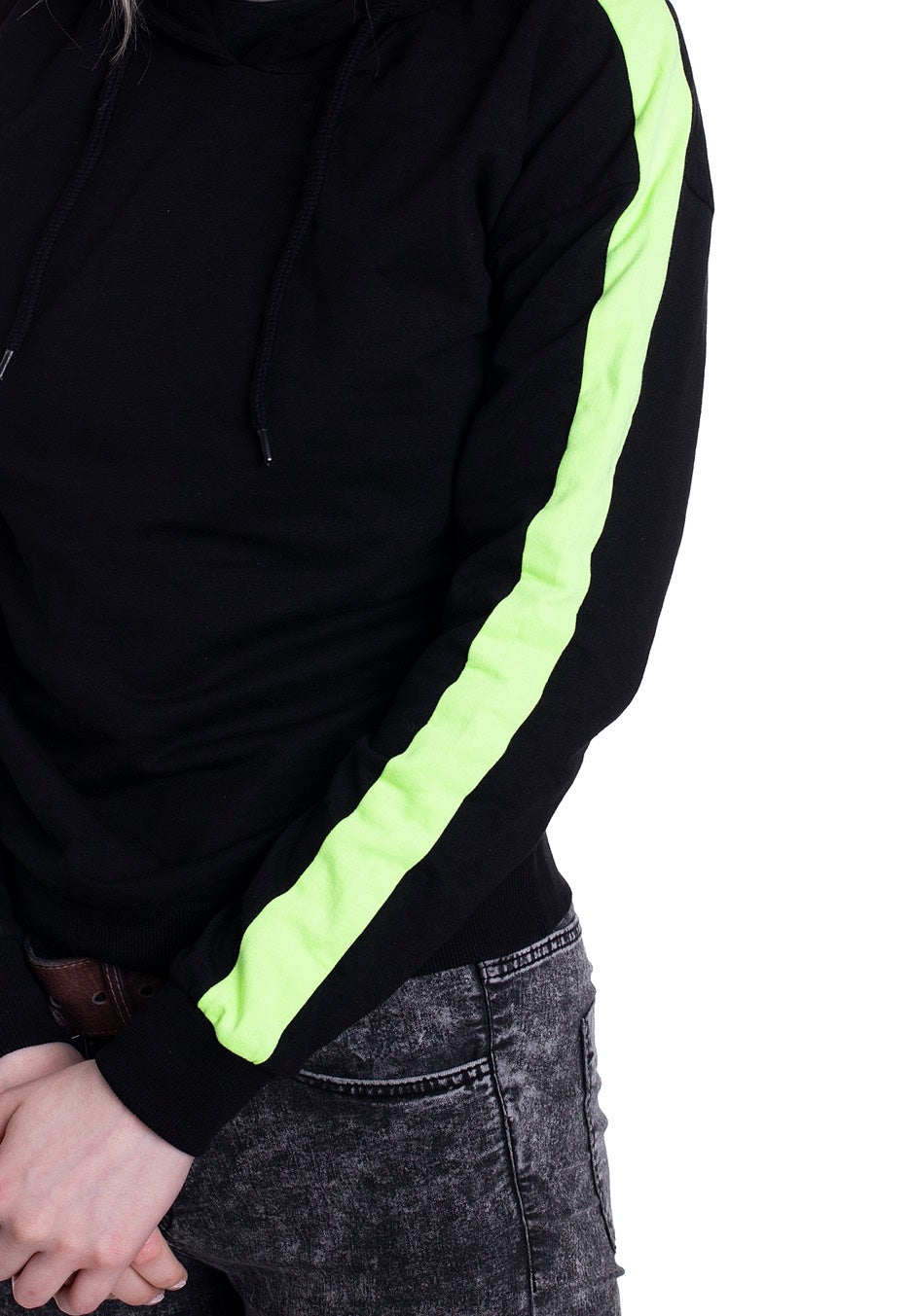 Urban Classics - Ladies Neon Shoulder Stripe Black/Electriclime - Hoodie